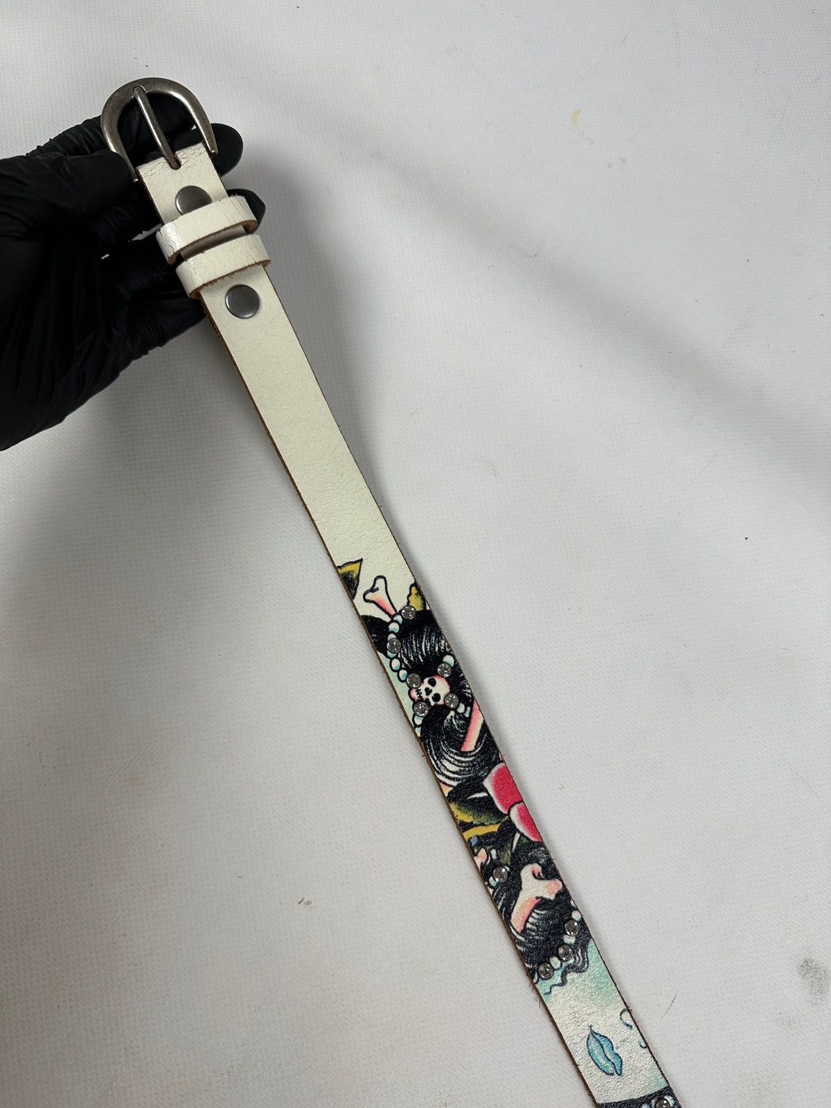 Christian Audigier Vintage Ed Hardy Rhinestones Leather Belt Size ONE SIZE - 6 Thumbnail