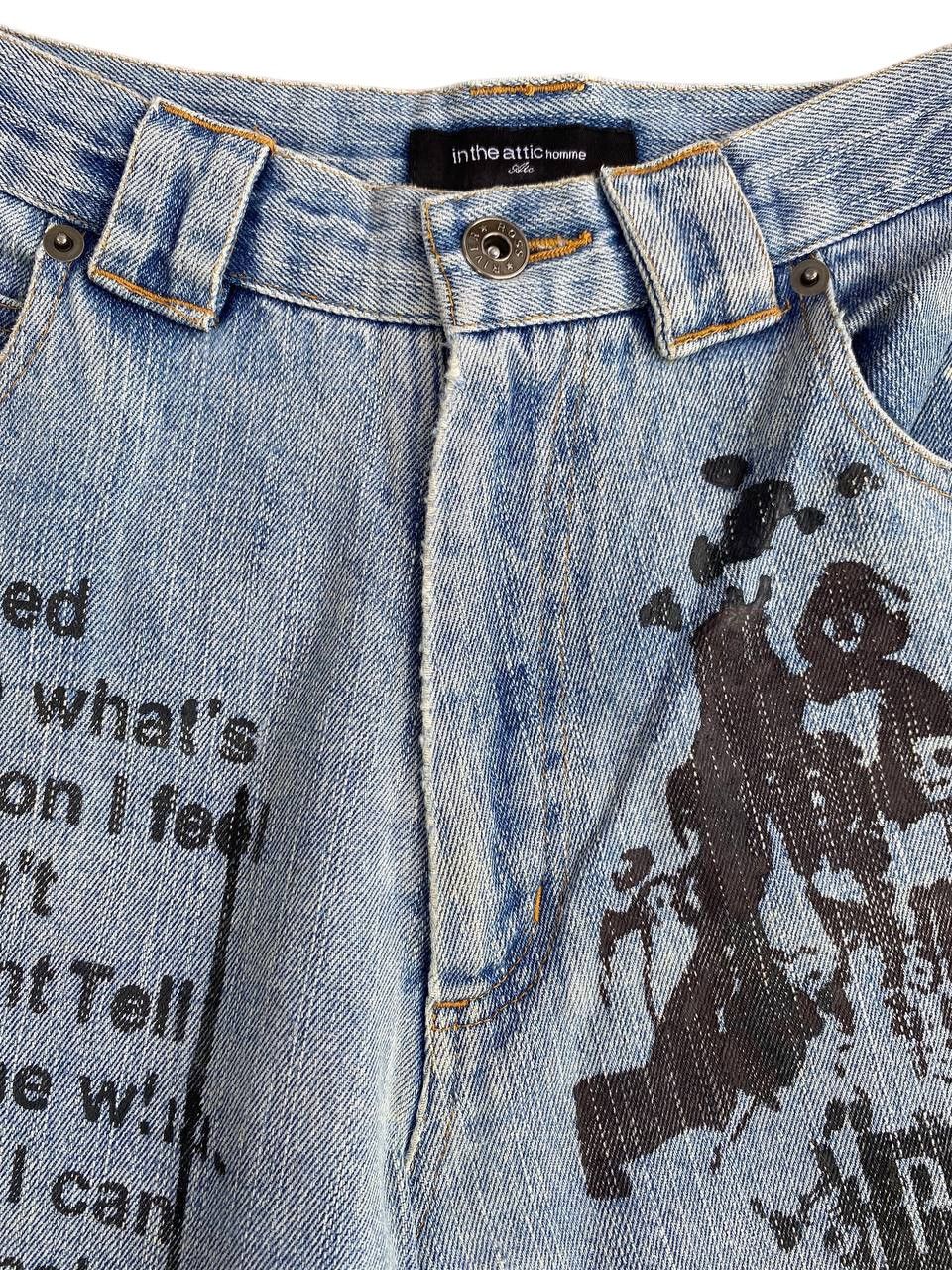 Japanese Brand 2000's In The Attic Poem All Over Print Washed Denim Size US 30 / EU 46 - 5 Thumbnail