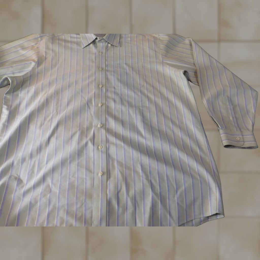Vintage L.L. Bean Dress Shirt Men 18 Green Striped Wrinkle Resistant Button Down Collar Shirt Regular Men Mens Vintage: No Size 48R - 1 Thumbnail