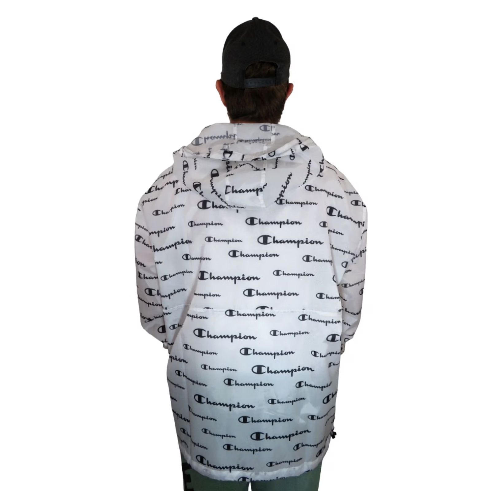 Champion Champion All Over Print Windbreaker Jacket Coat Mens XL Hooded Pullover Zip Front White Satin N/A Size US XL / EU 56 / 4 - 2 Thumbnail