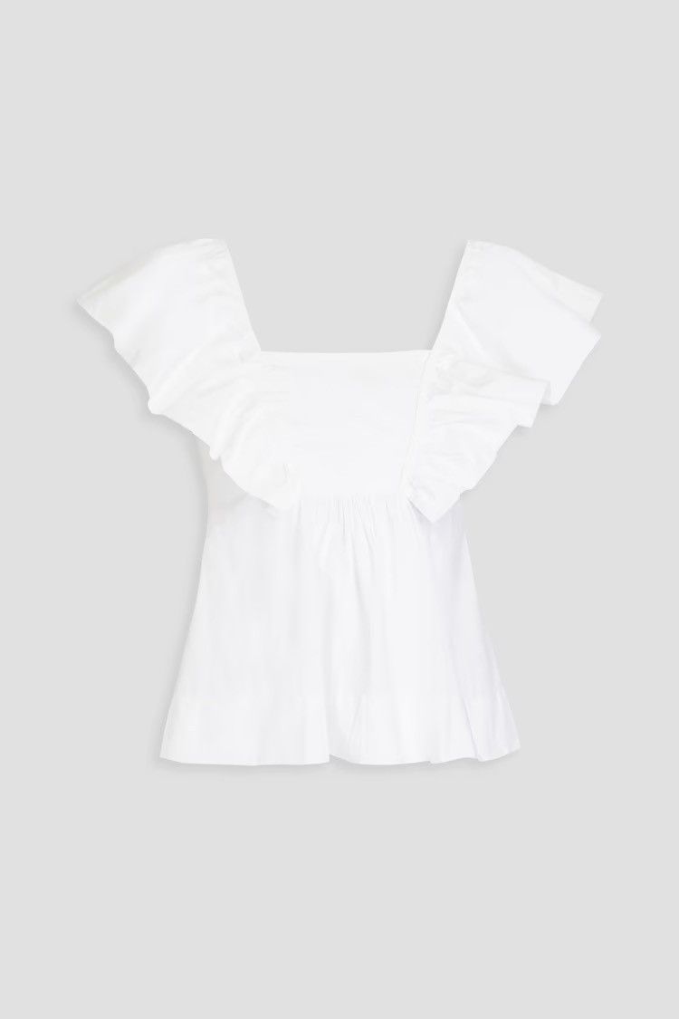 Ganni GANNI Ruffled 100% Organic Cotton Poplin Top White EU 36 Size S / US 4 / IT 40 - 1 Thumbnail