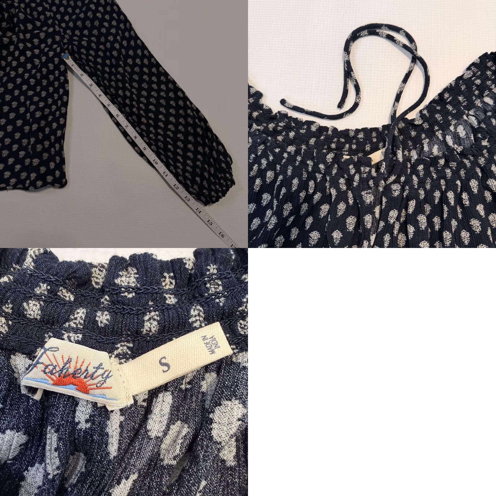 Faherty Faherty Blouse Womens Small Blue Floral Boho Long Sleeve Lightweight V-Neck Balloon Sleeve Shirt Ladies S Size S / US 4 / IT 40 - 8 Thumbnail