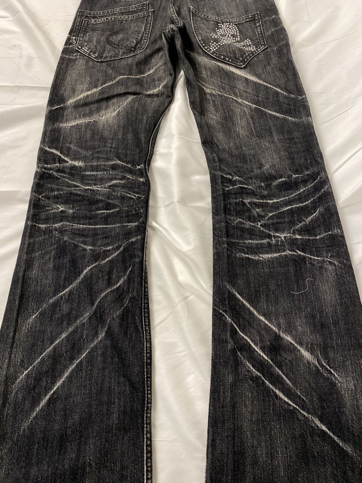 Japanese Brand Semantic Design Studded Skull Flared Washed Denim Jeans Size US 31 - 8 Thumbnail