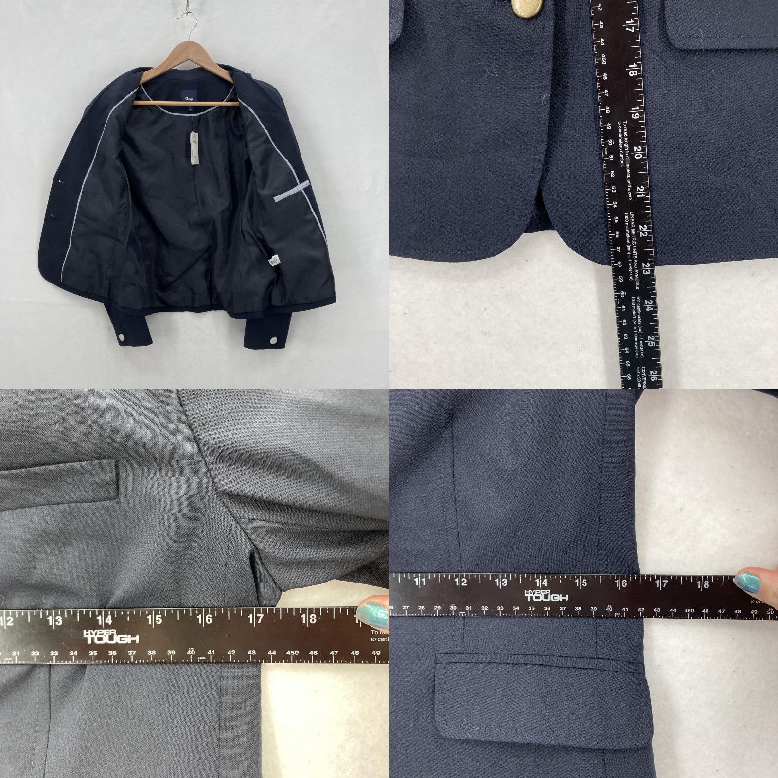 Gap Gap Blazer Womens 6 Navy Wool Blend 2 Button Lined Tailored Jacket Office Work Ladies Long Sleeve Regular Fit Size M / US 6-8 / IT 42-44 - 8 Thumbnail