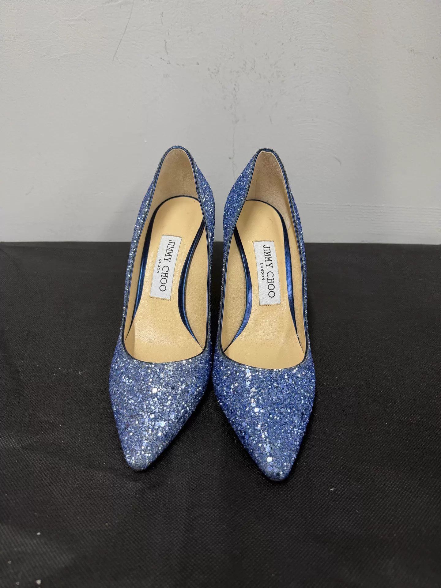 Jimmy Choo Jimmy Choo Romy 85 Blue Glitter 37 New Size US 6.5 / IT 36.5 - 2 Thumbnail