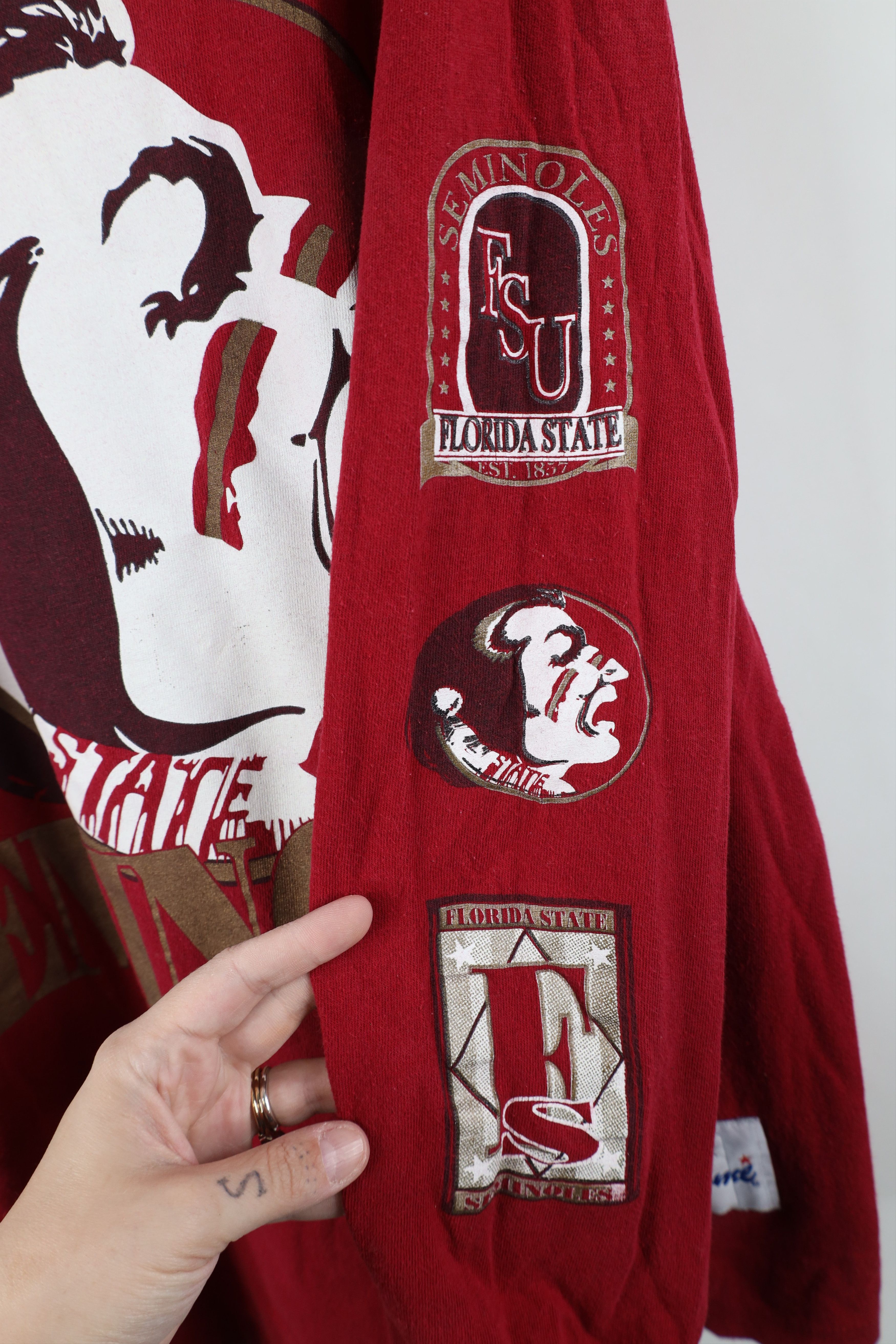 Vintage Vintage 90s State University Long Sleeve T-Shirt Red Cotton Size US L / EU 52-54 / 3 - 6 Thumbnail