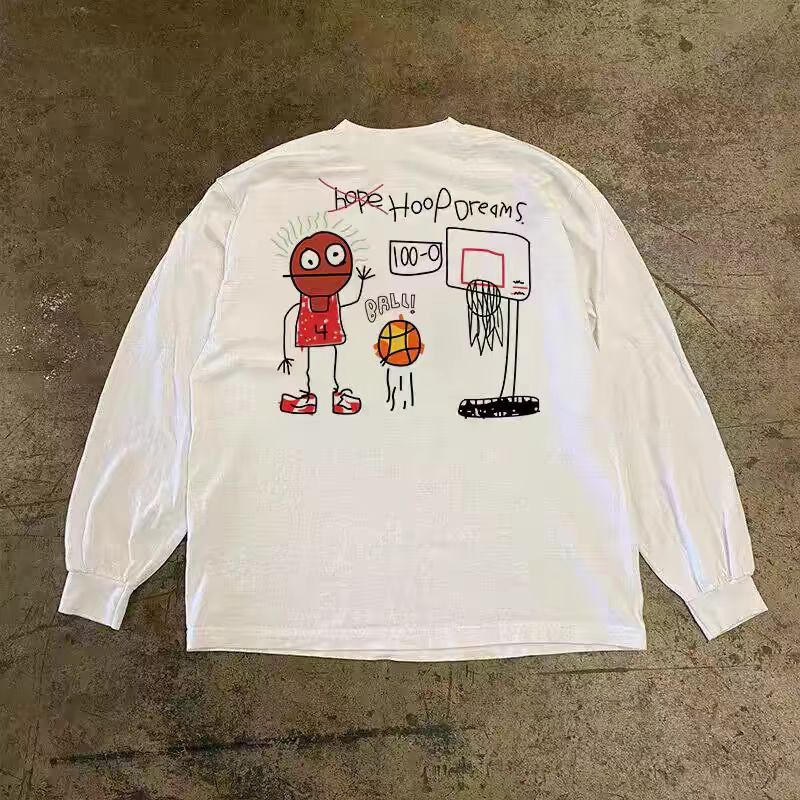 Japanese Brand × Vintage White casual retro loose basketball print long sleeve tee Size US L / EU 52-54 / 3 - 1 Thumbnail