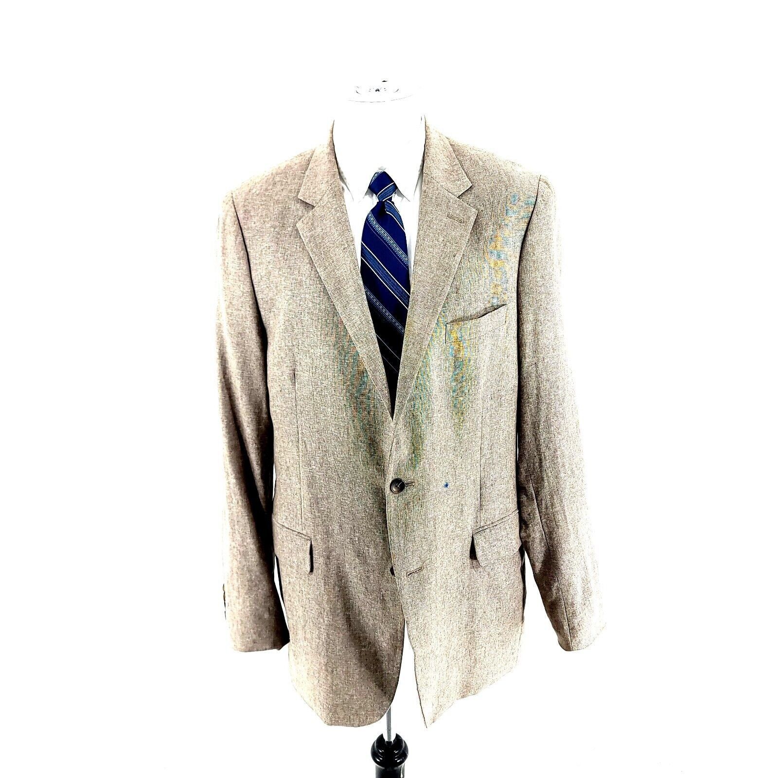 Stafford DAMAGED Stafford Linen Cotton 2 Button Blazer 44L Tan Birdse Size 44L - 5 Thumbnail
