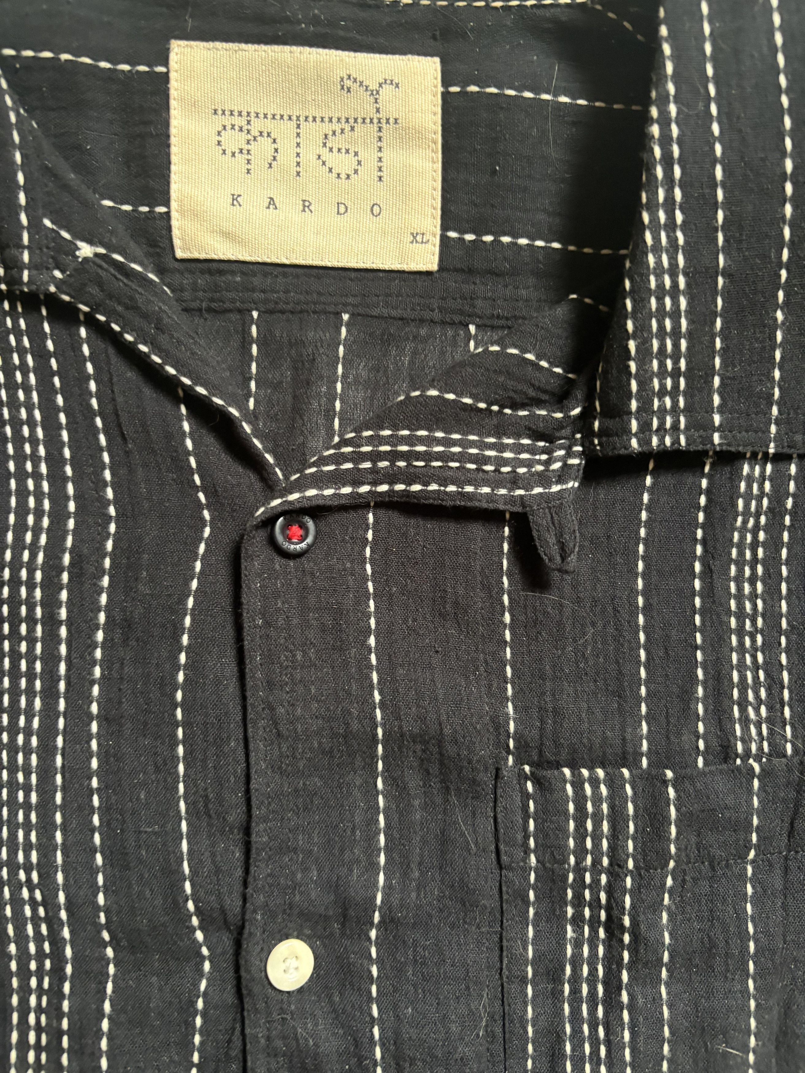 Kardo Kantha Striped Black Short Sleeve Button Down Shirt Size US XL / EU 56 / 4 - 4 Thumbnail