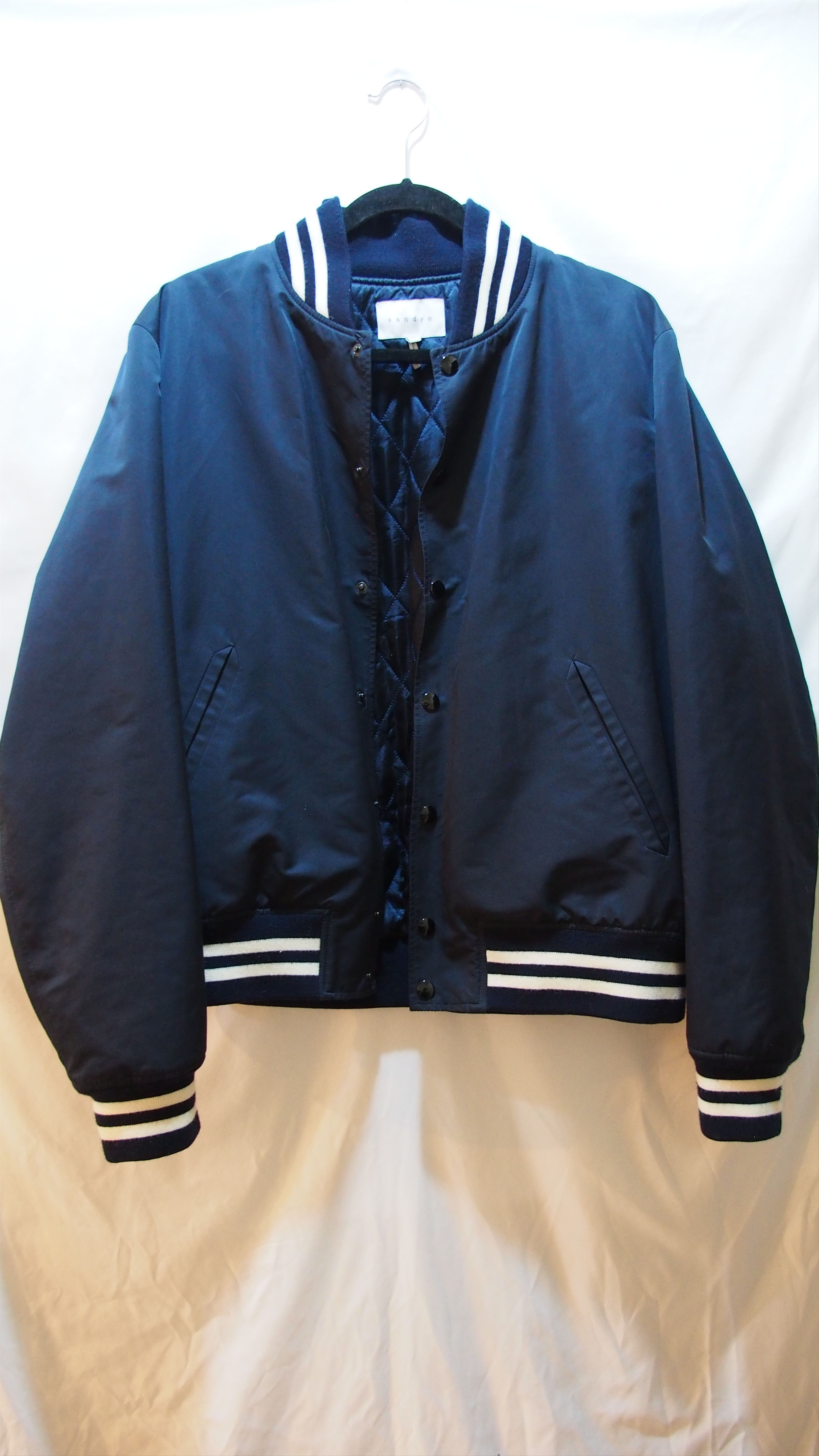 Sandro Navy Quilted Bomber Jacket Size US XL / EU 56 / 4 - 1 Thumbnail