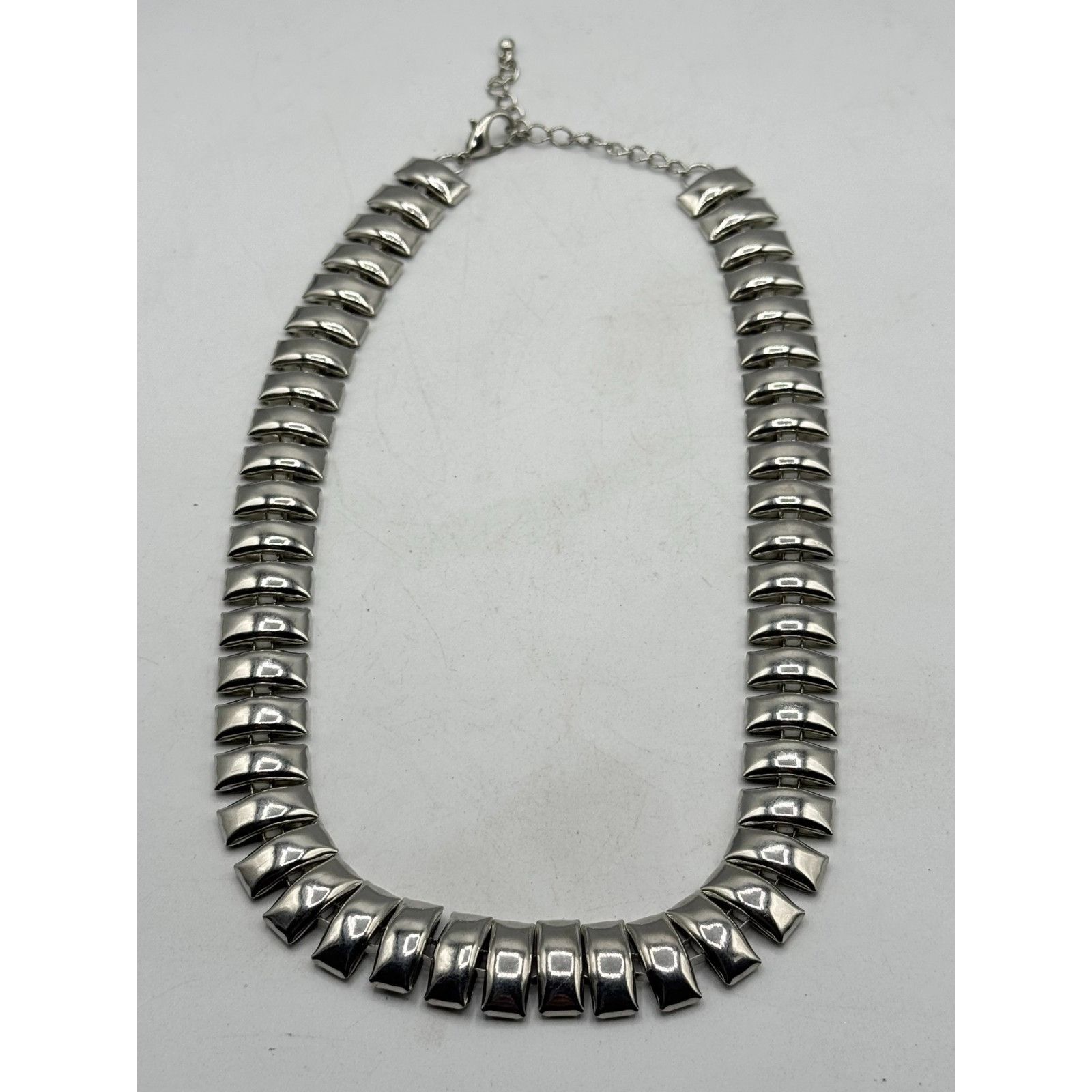 Vintage Silver tone metal panel link collar necklace Size ONE SIZE - 2 Thumbnail