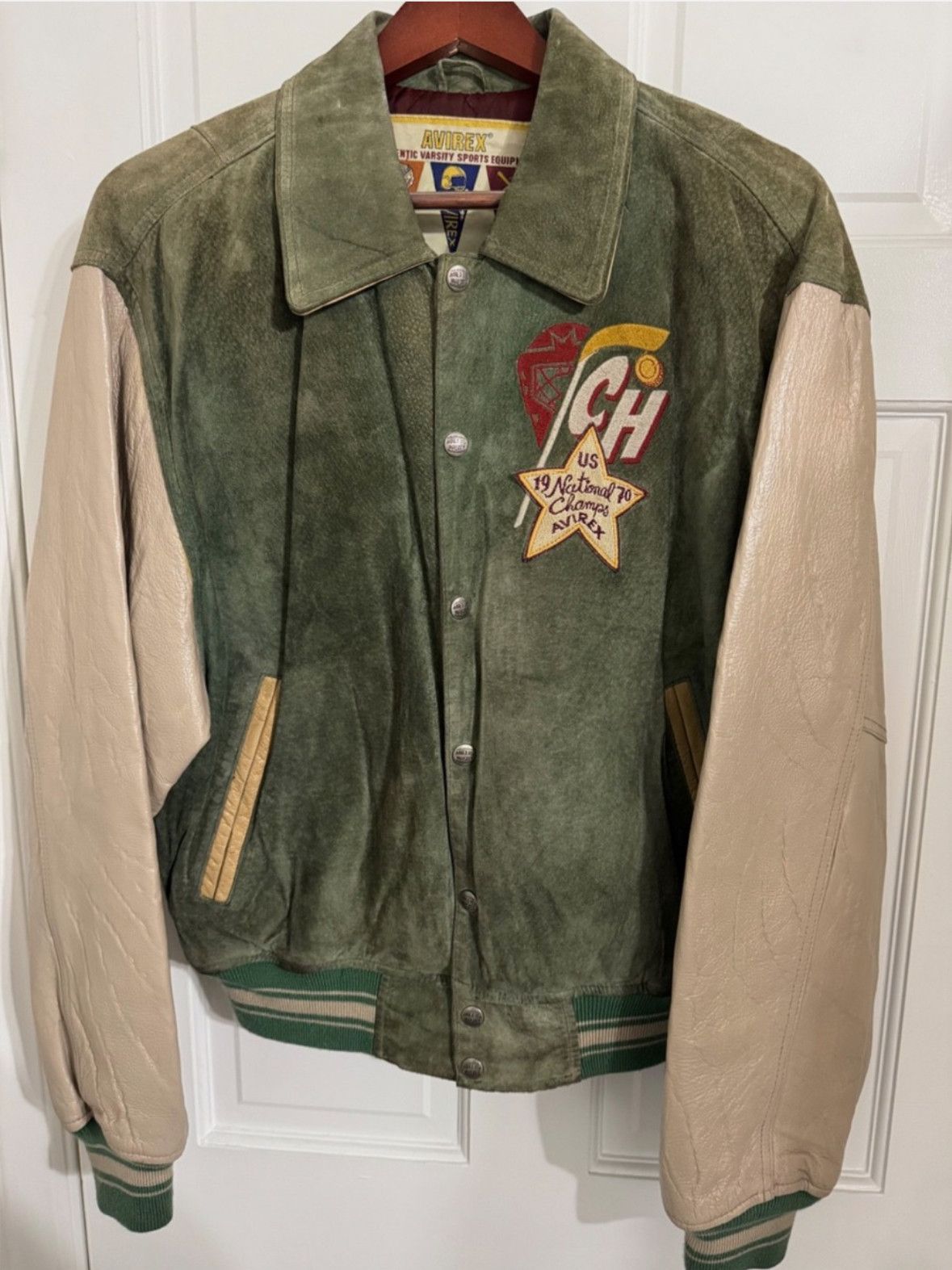 Avirex AVIREX COLORADO HAWKS GREEN SUEDE/LEATHER VARSITY JACKET (S) Size US S / EU 44-46 / 1 - 2 Thumbnail
