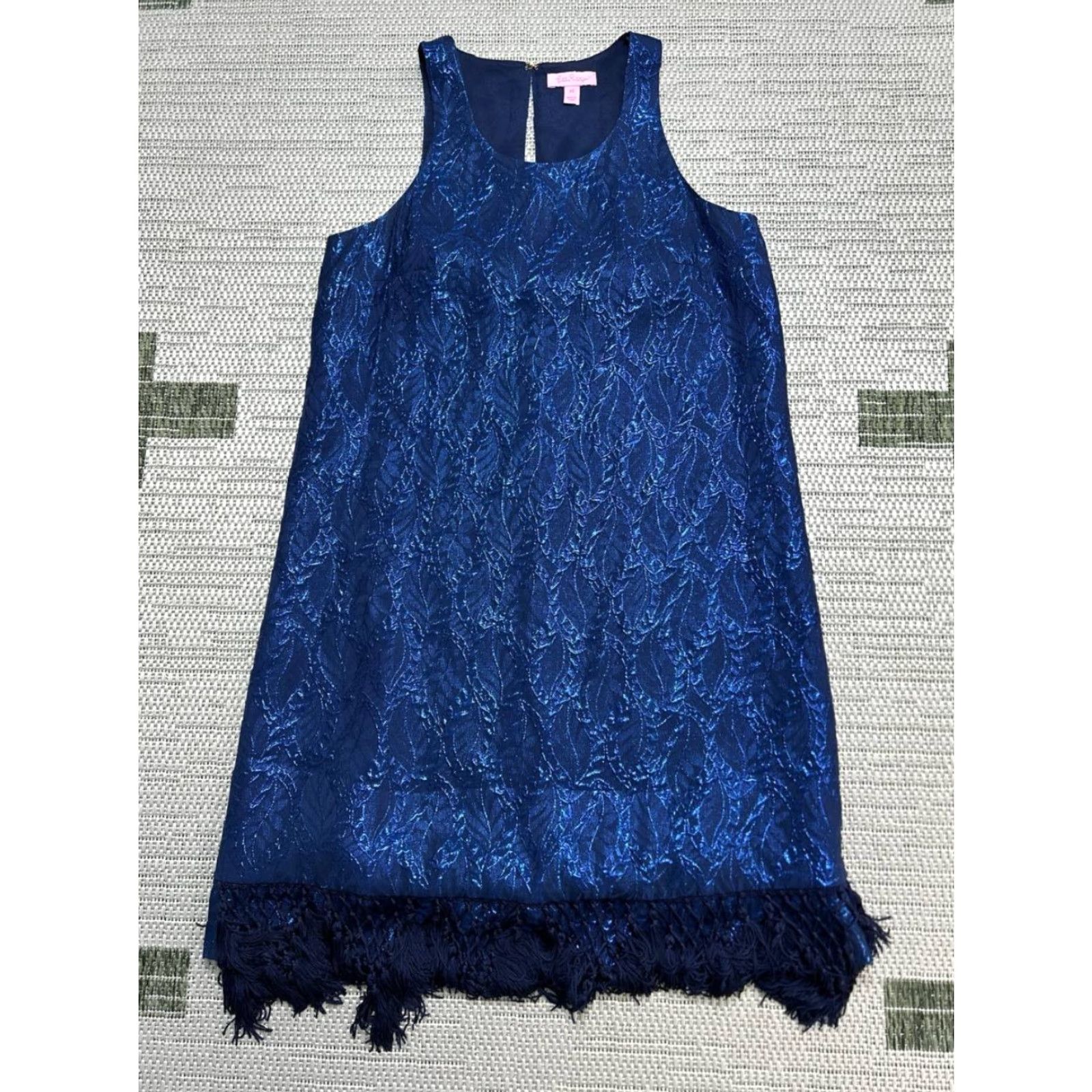 Lilly Pulitzer Lilly Pulitzer Marquette Shift Dress Women XS Blue Silk Leaf Jacquard Sleeveless Size XS / US 0-2 / IT 36-38 - 2 Thumbnail
