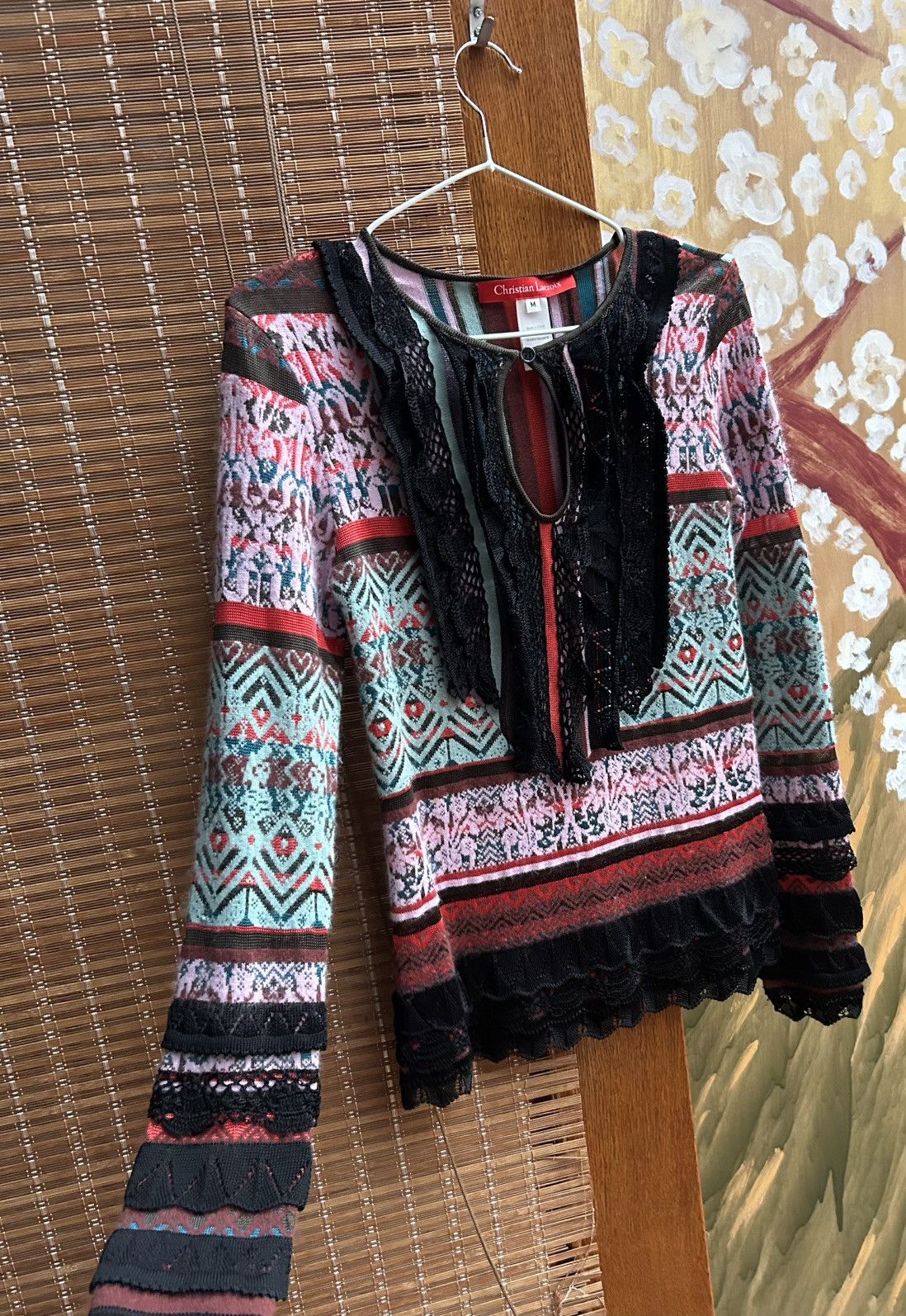 Christian Lacroix Christian Lacroix Knit Top Lace Trim Jacquard Boho Sweater Size M / US 6-8 / IT 42-44 - 3 Thumbnail