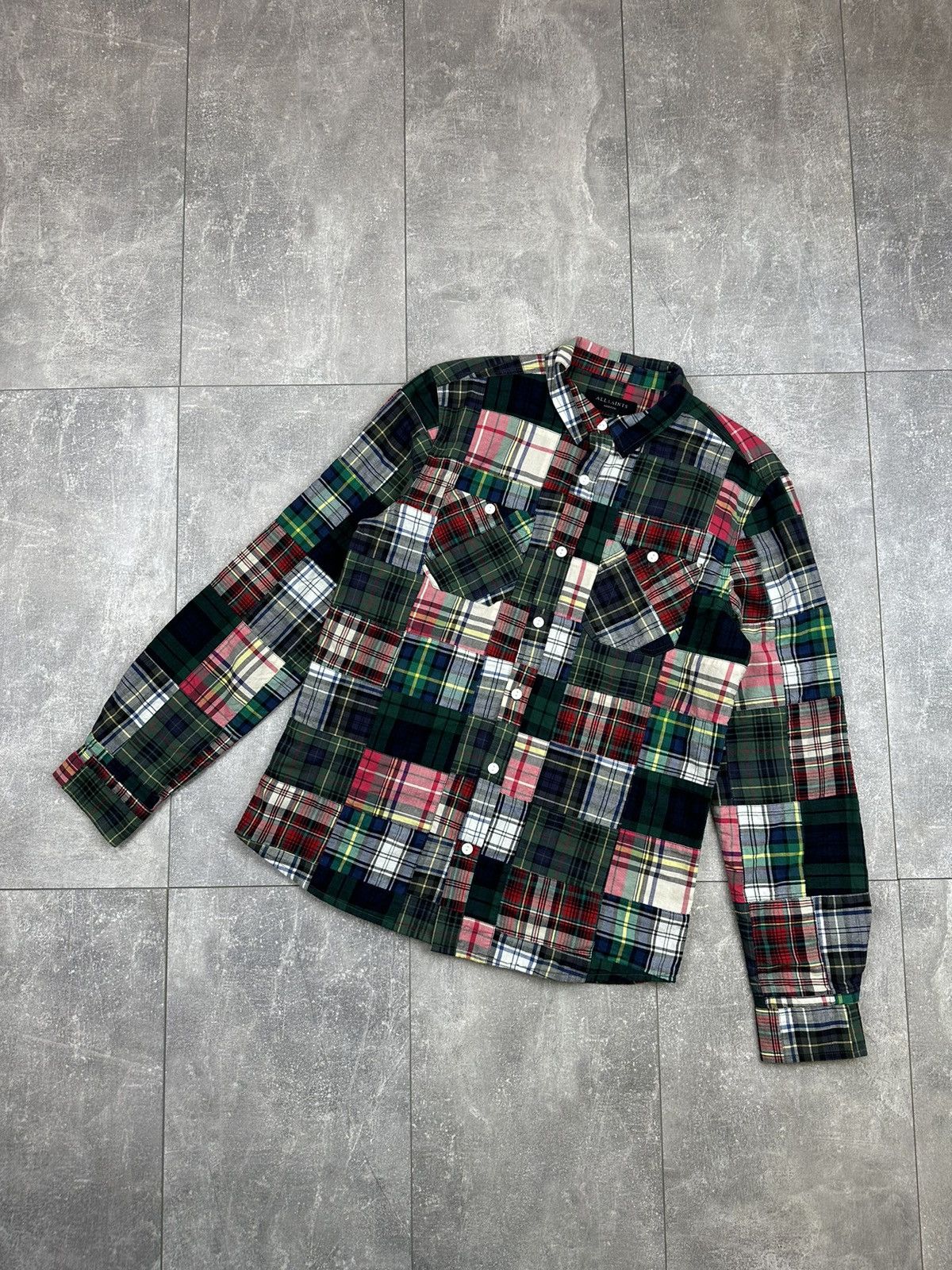 Allsaints Japanese Shirts Button Up Patch Work Multi Color Menswear