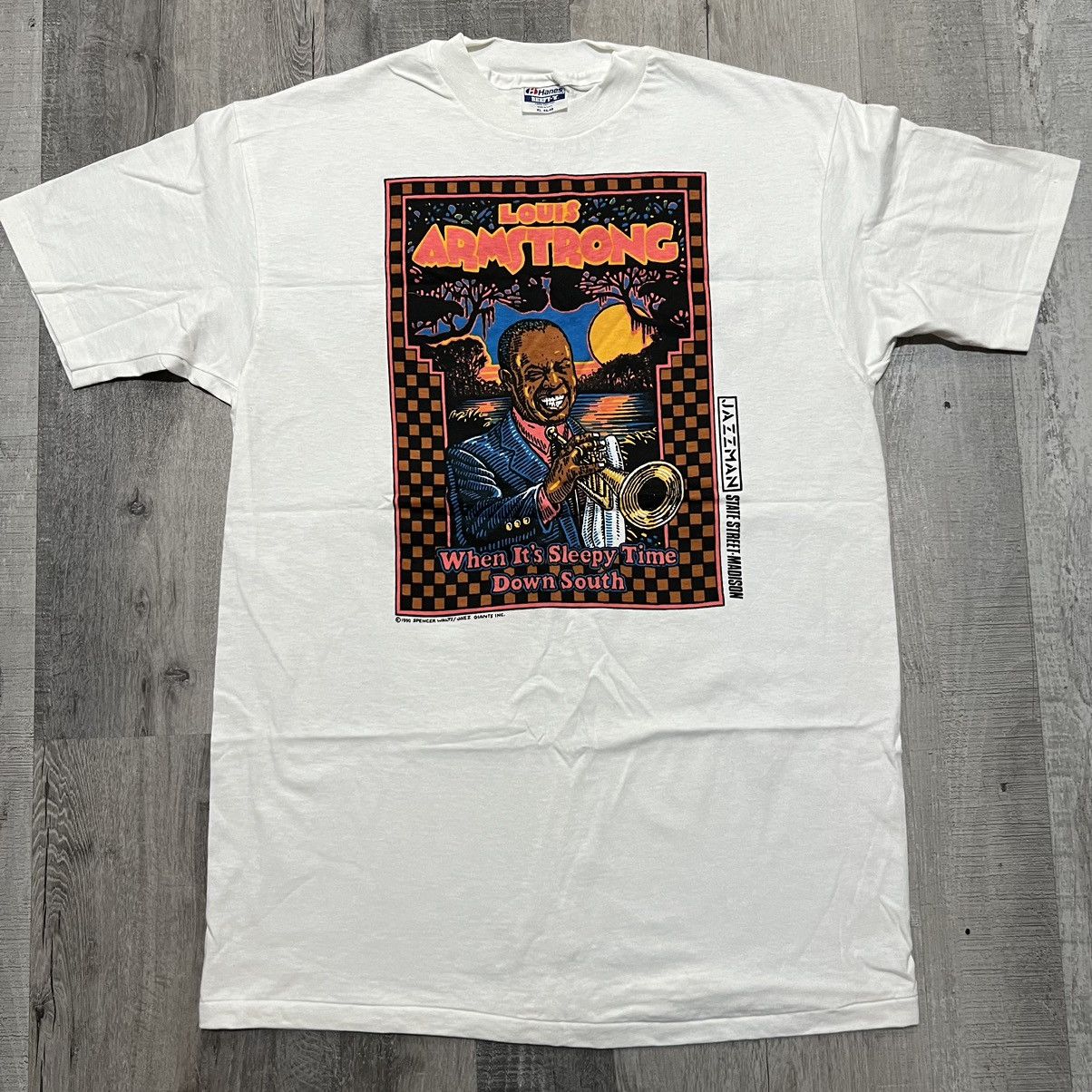 Hanes × Vintage VTG Louis Armstrong Sleepy Time Down South Jazz T Shirt Size US XL / EU 56 / 4 - 2 Thumbnail
