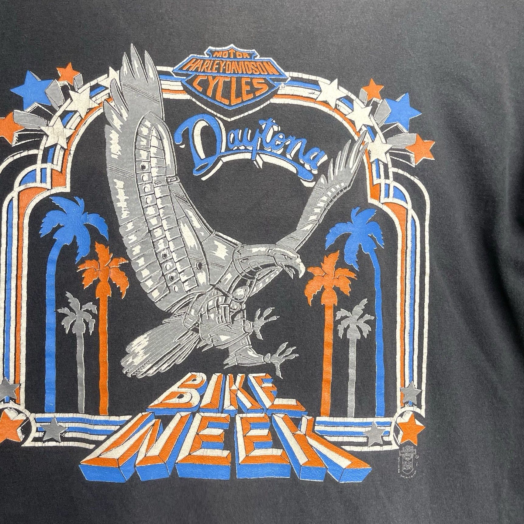 Harley Davidson VINTAGE Harley-Davidson Daytona Bike Week T-Shirt Eagle 80s 90s 3D Black L Mens Short Sleeve Crew Neck Graphic Print Size US L / EU 52-54 / 3 - 4 Thumbnail