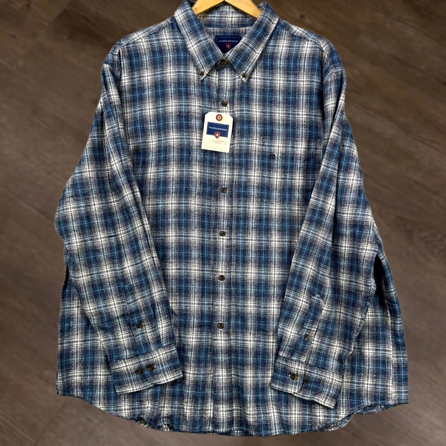 Vintage Saddlebred Mens Button Down Shirt 2XL Blue Plaid Pocket Long Sleeve Cotton NEW Size US XXL / EU 58 / 5 - 1 Thumbnail