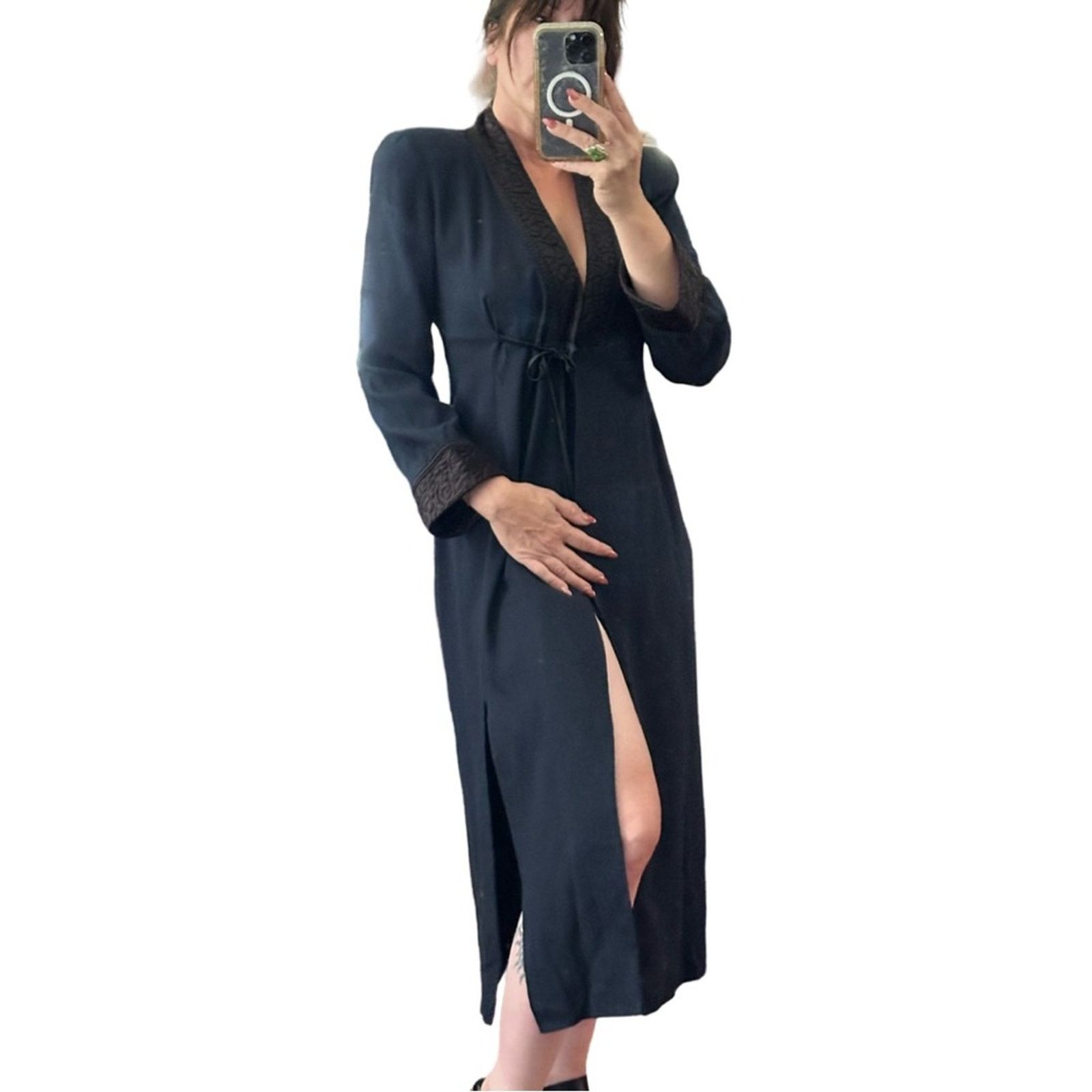 Other Beau David Navy Wool Blend Evening Robe With Side Slit Size M / US 6-8 / IT 42-44 - 1 Thumbnail