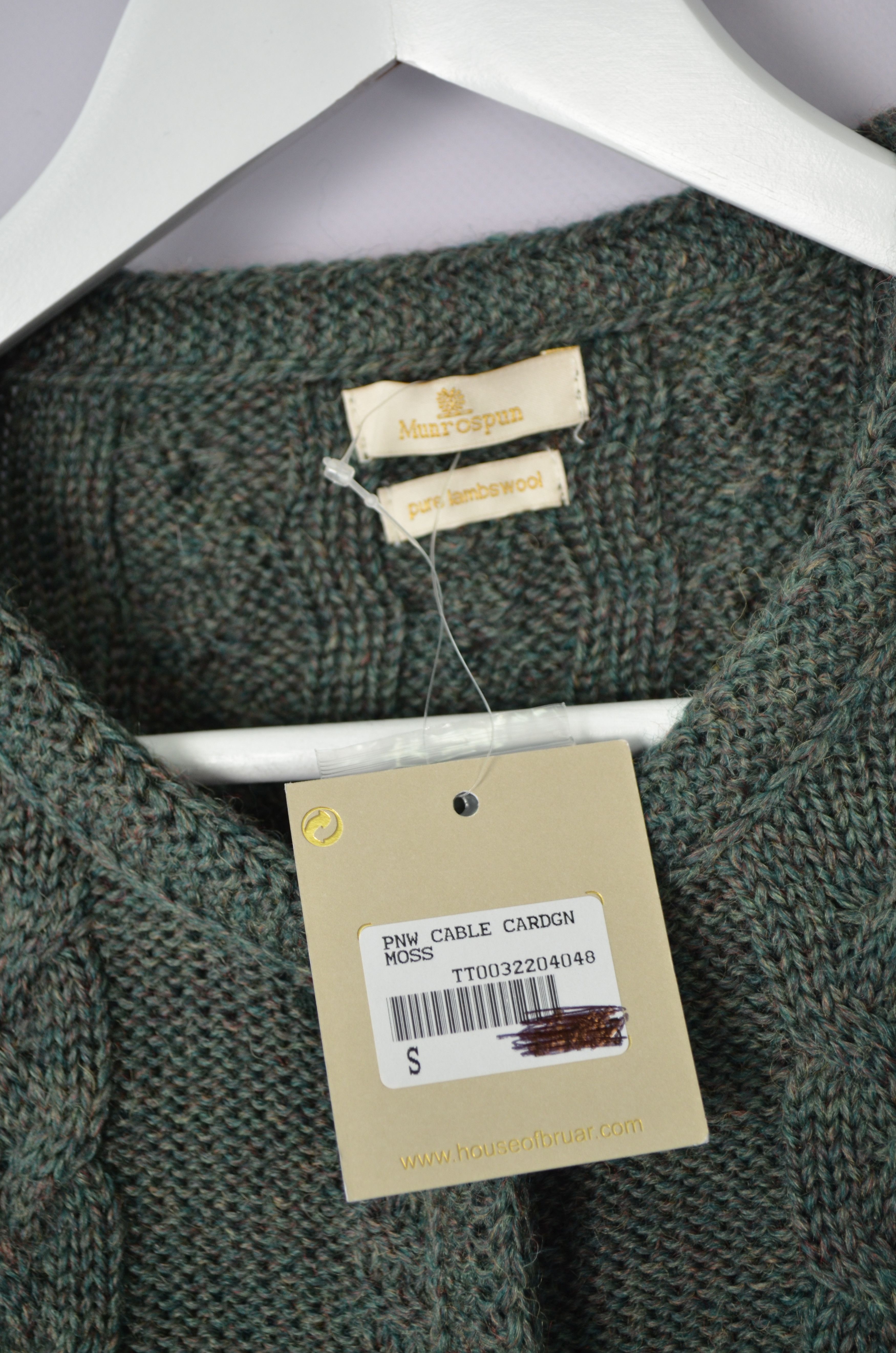 Designer Munrospun Cableknit Cardigan Size S Moss Green Pure New Wool Size S / US 4 / IT 40 - 12 Thumbnail