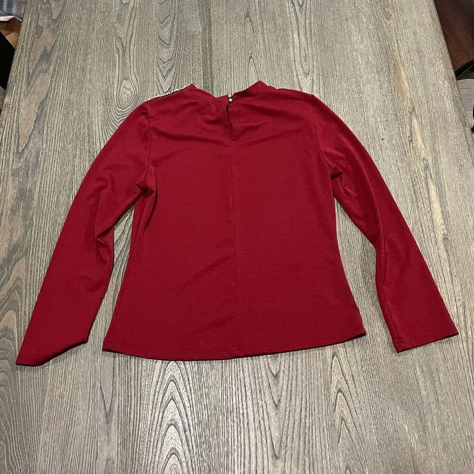 Vintage Mocha Maroon Long Sleeve Beaded Blouse Size L Size L / US 10 / IT 46 - 3 Thumbnail