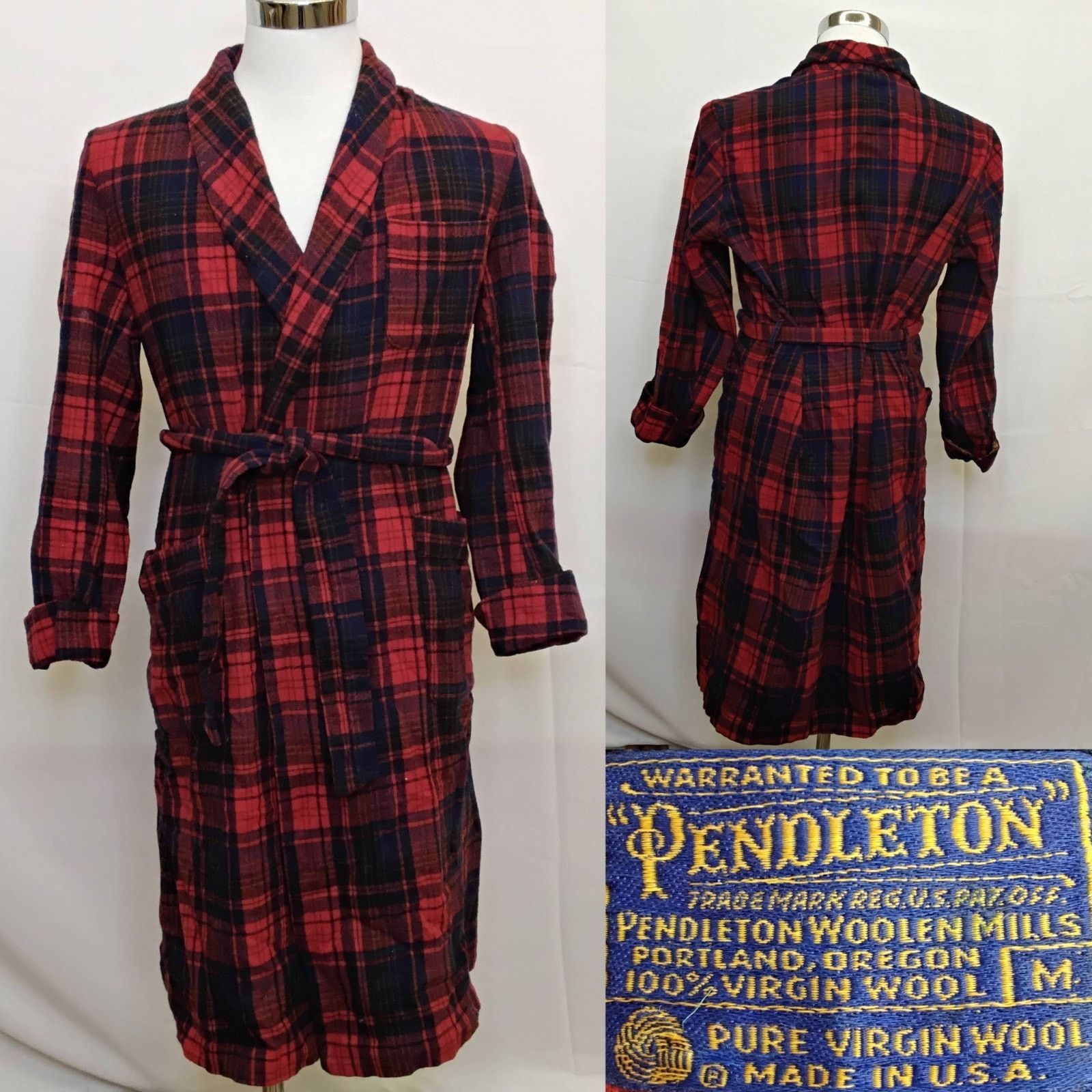 Pendleton Pendleton Robe Men's M Plaid Red/Blue Tartan VTG 1960s USA Size US M / EU 48-50 / 2 - 1 Thumbnail