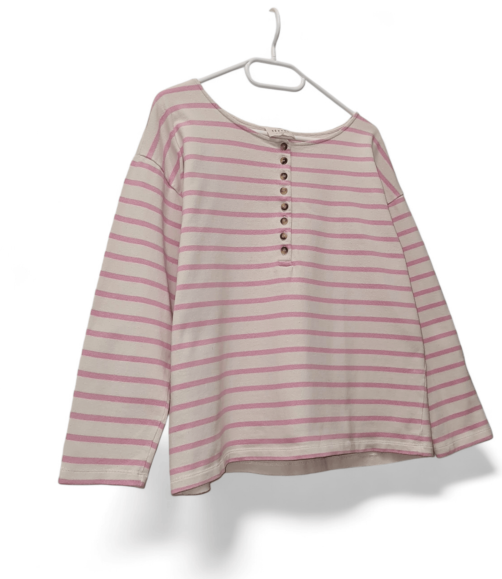 Sezane Sezane Noan Mariniere pink striped button ups sweatshirt Size L / US 10 / IT 46 - 1 Thumbnail