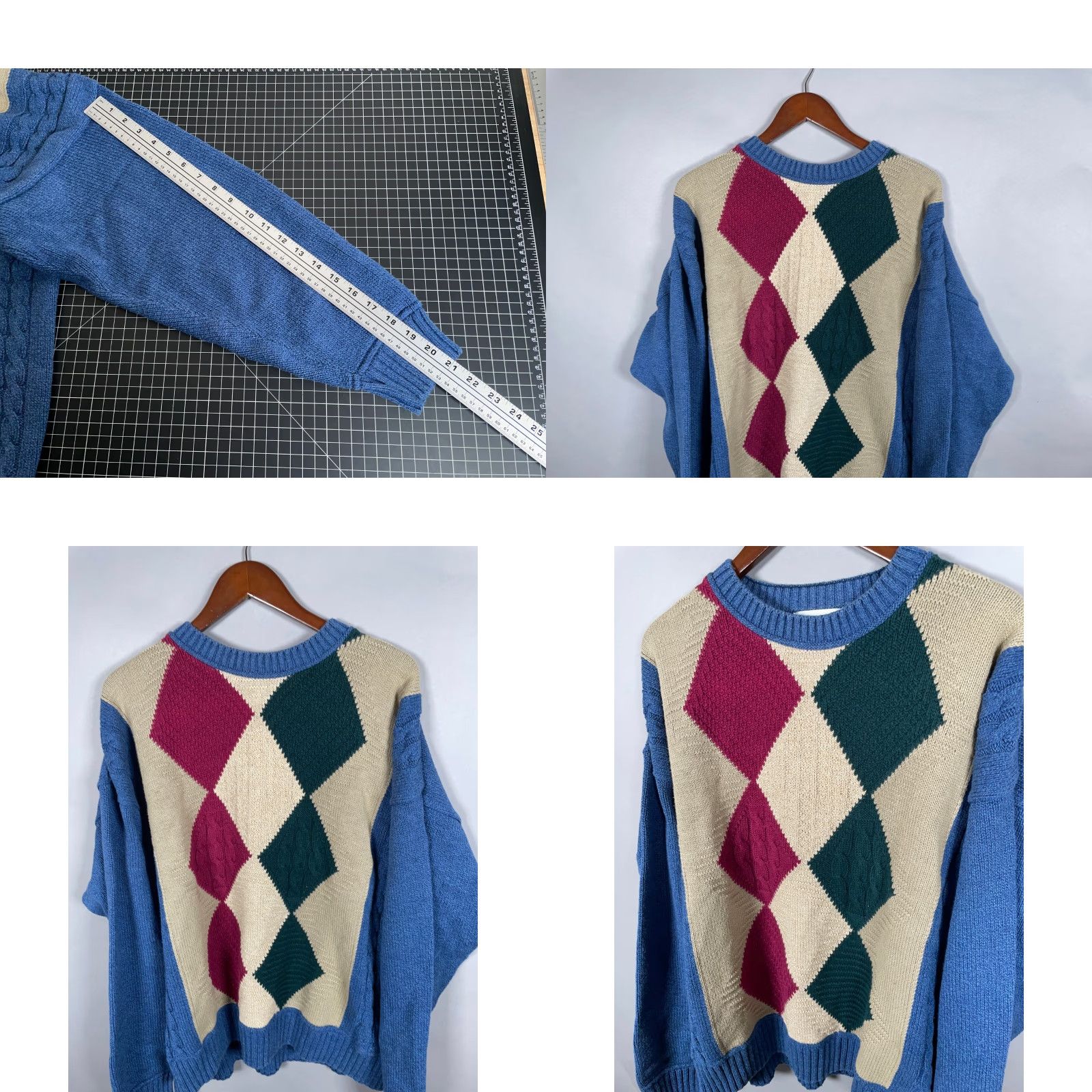 Vintage VINTAGE New Yorker Diamond Pattern Sweater Men XL Blue Beige Crew Neck 80s 90s Preppy Chunky Knit Pullover Relaxed Fit Knit Cotton Sweater Size US XL / EU 56 / 4 - 8 Thumbnail