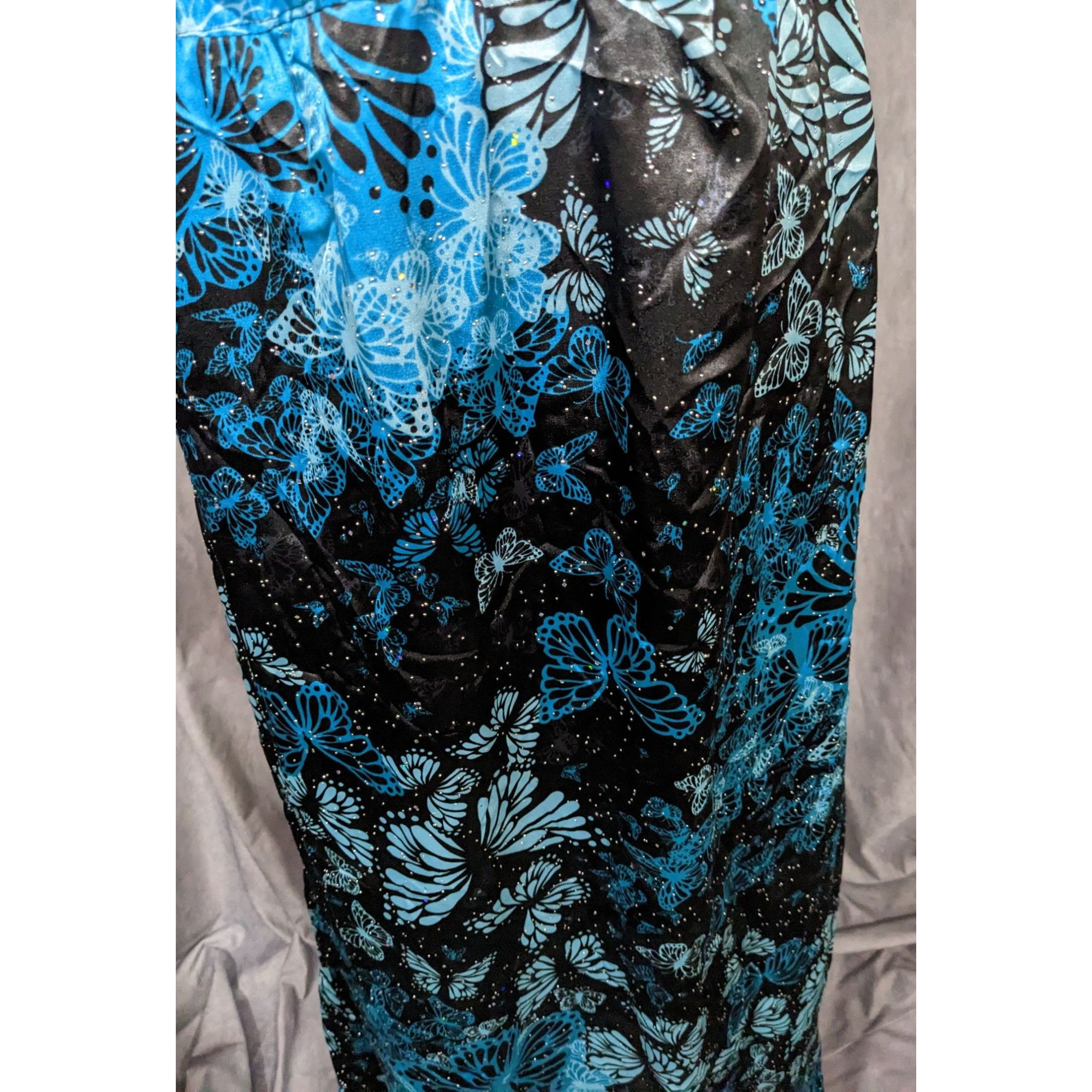 Handmade Handmade Blue Butterfly Satin Maxi Skirt Size 35" - 8 Thumbnail