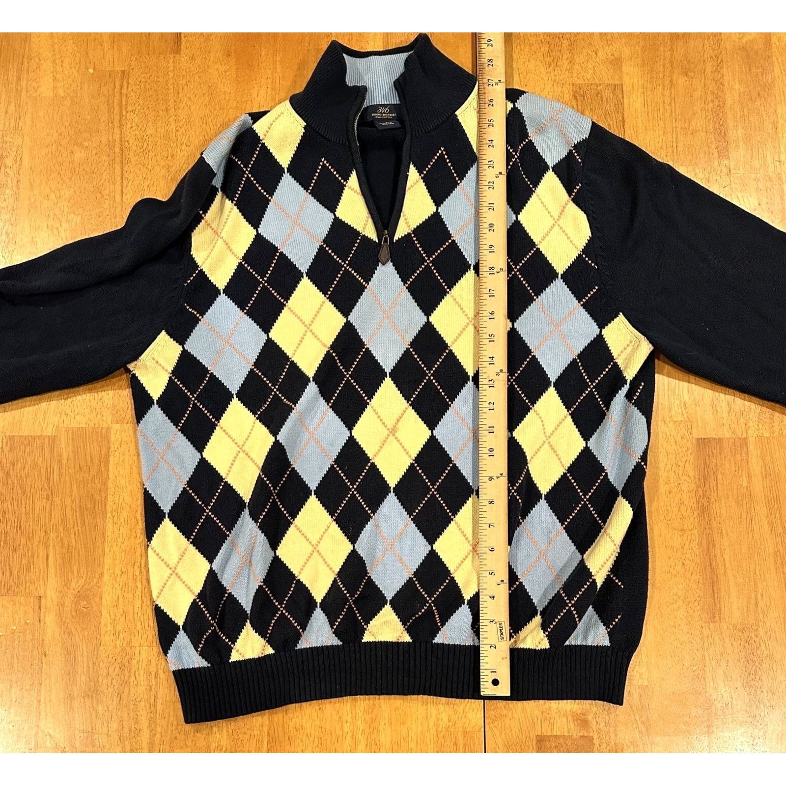 Brooks Brothers BROOKS BROTHERS Mens Sweater 1/4 Zip Long Sleeve Geometric L Black Pullover Mens, Geometric, 1/4 Zip, Large Size US L / EU 52-54 / 3 - 5 Thumbnail