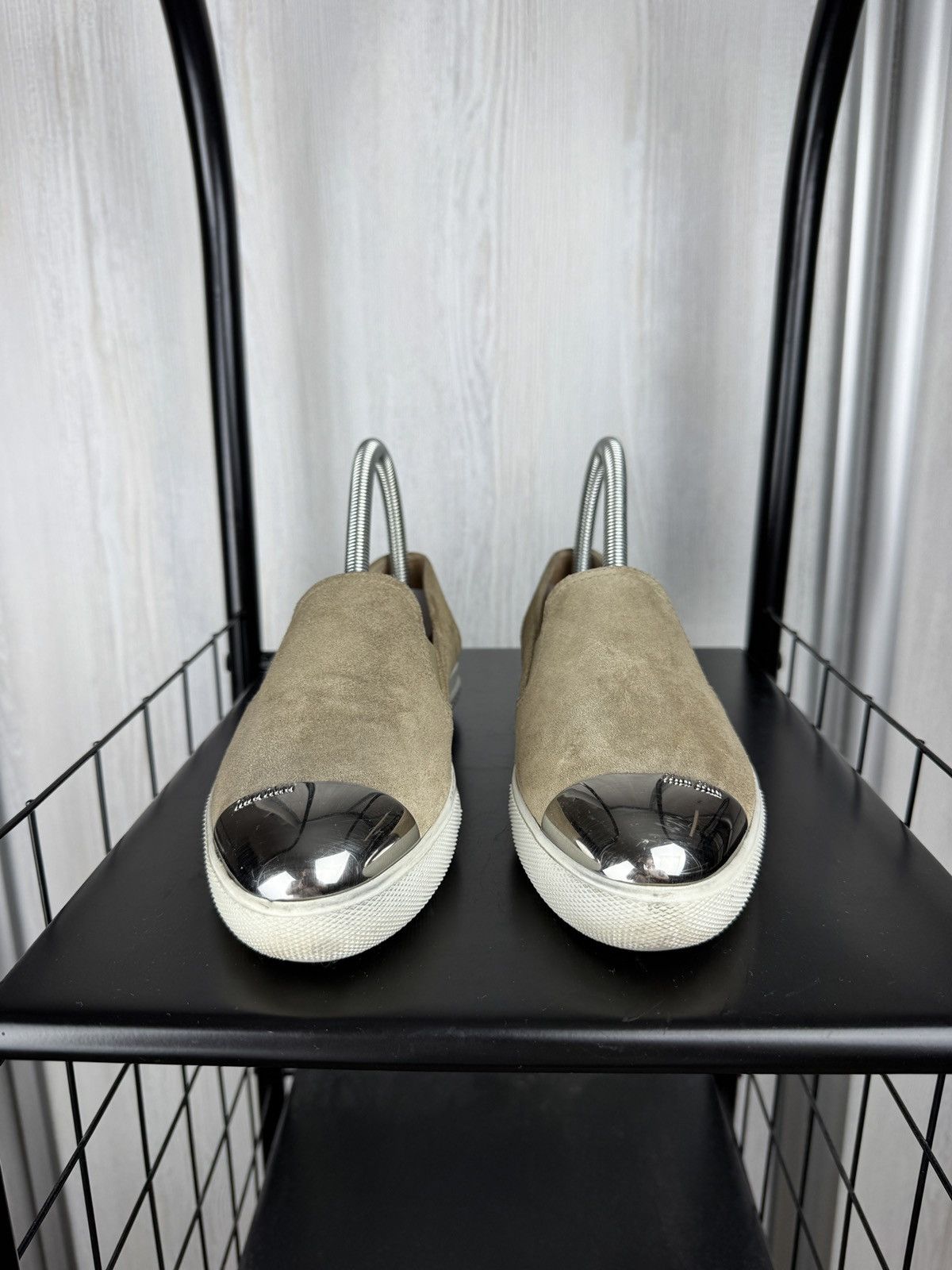 Miu Miu MIU MIU PRADA Beige Suede GRAY TRIM METAL CAP TOE LOAFERS 36 Size US 6 / IT 36 - 5 Thumbnail