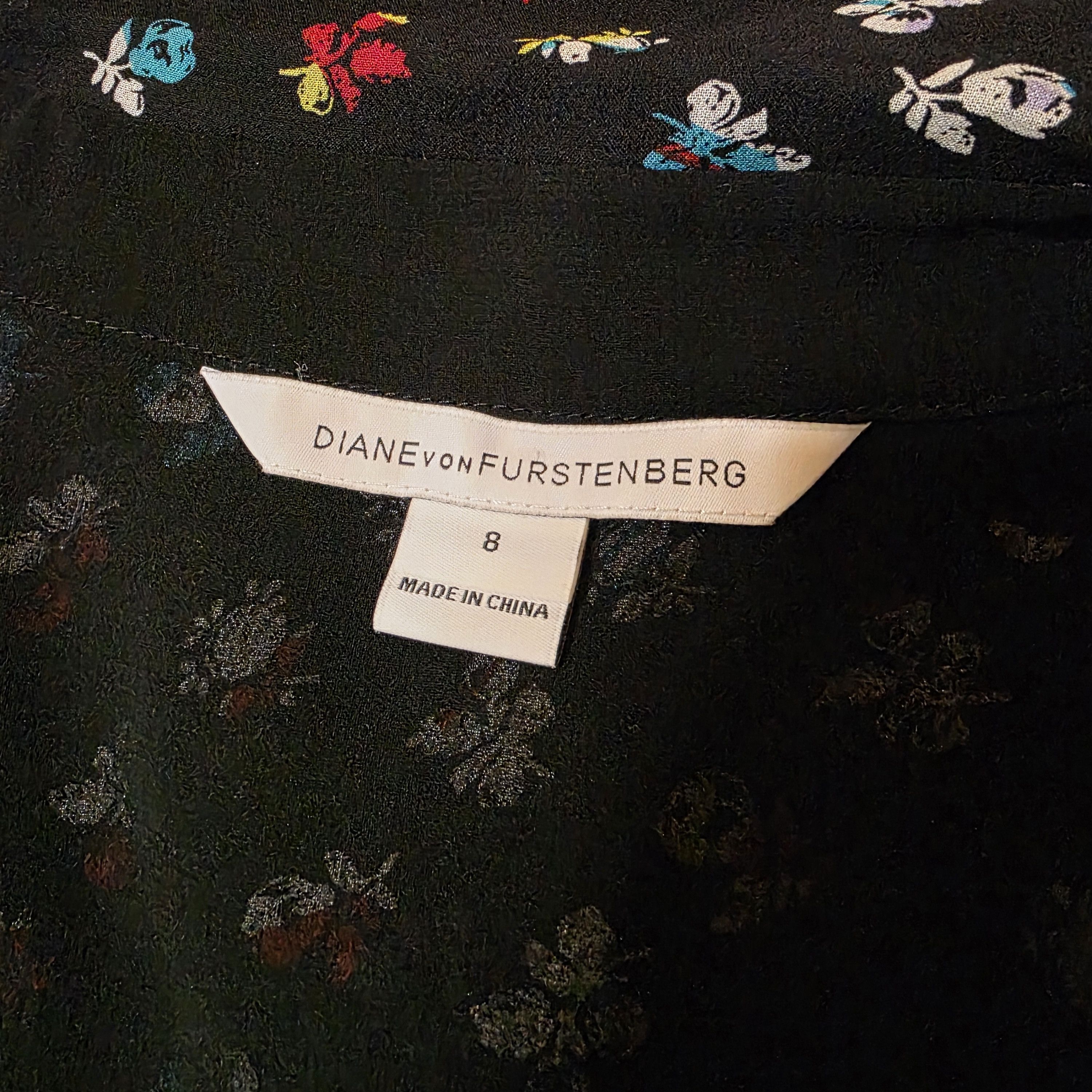 Diane von Furstenberg Diane Von Furstenberg Black Floral Sheer Silk Button Down Size M / US 6-8 / IT 42-44 - 10 Thumbnail