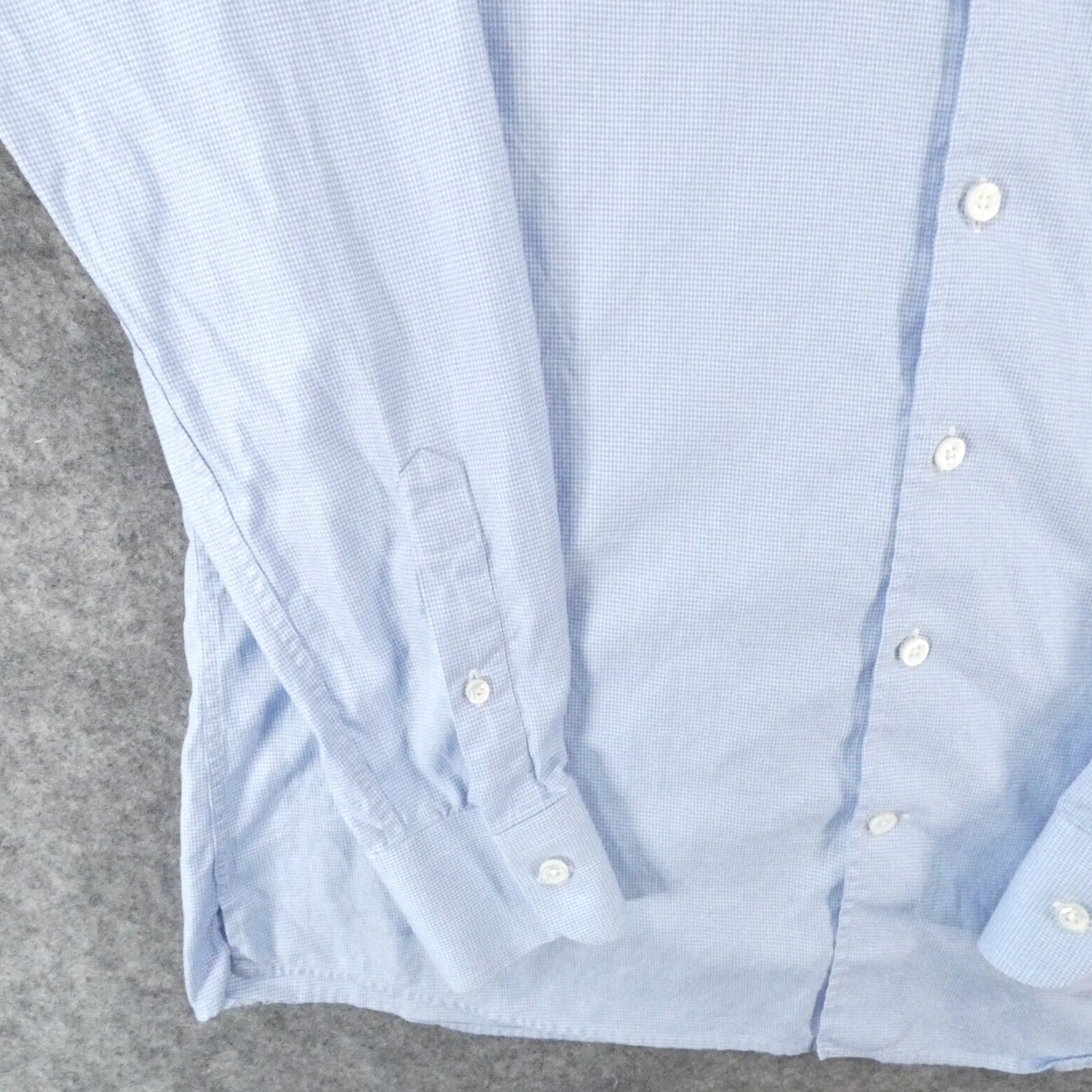 VINTAGE Yeossal Men's Shirt Long Sleeve Button Up Blue Houndstooth Collared Office Wear Size 16