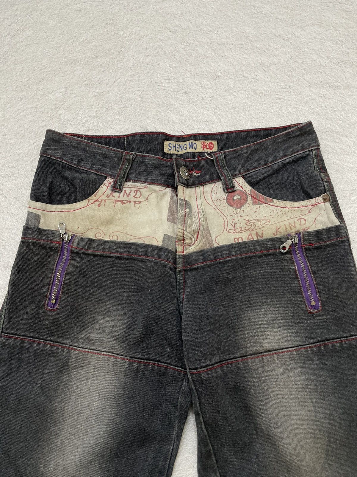 Japanese Brand 2000s Sheng Graphic Denim Wash Black Jeans Japan Y2K Size US 31 - 4 Thumbnail