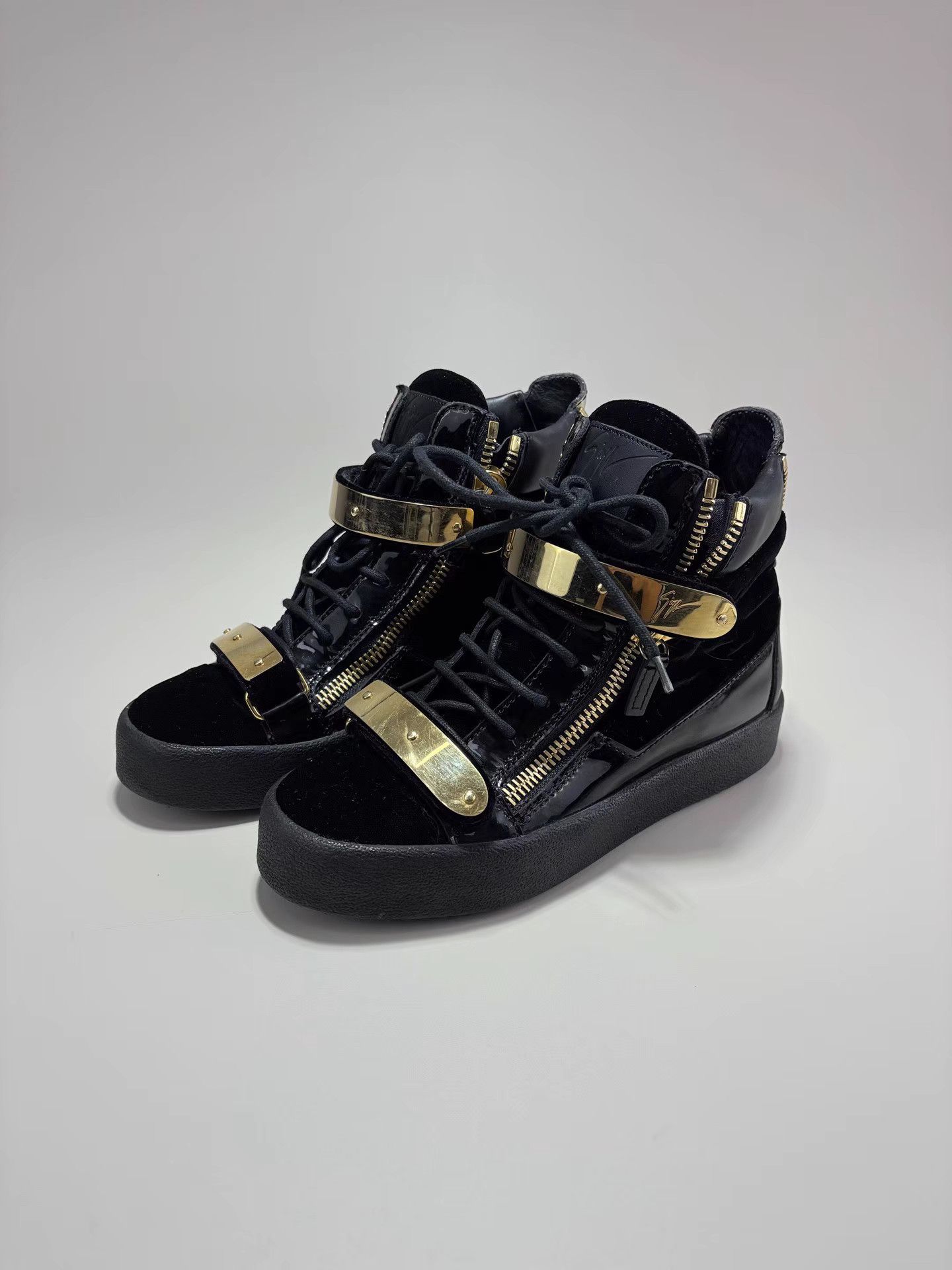 Giuseppe Zanotti GIUSEPPE ZANOTTI GZ Gold Buckle High-Top Velcro Sneakers Size US 6 / IT 36 - 1 Thumbnail