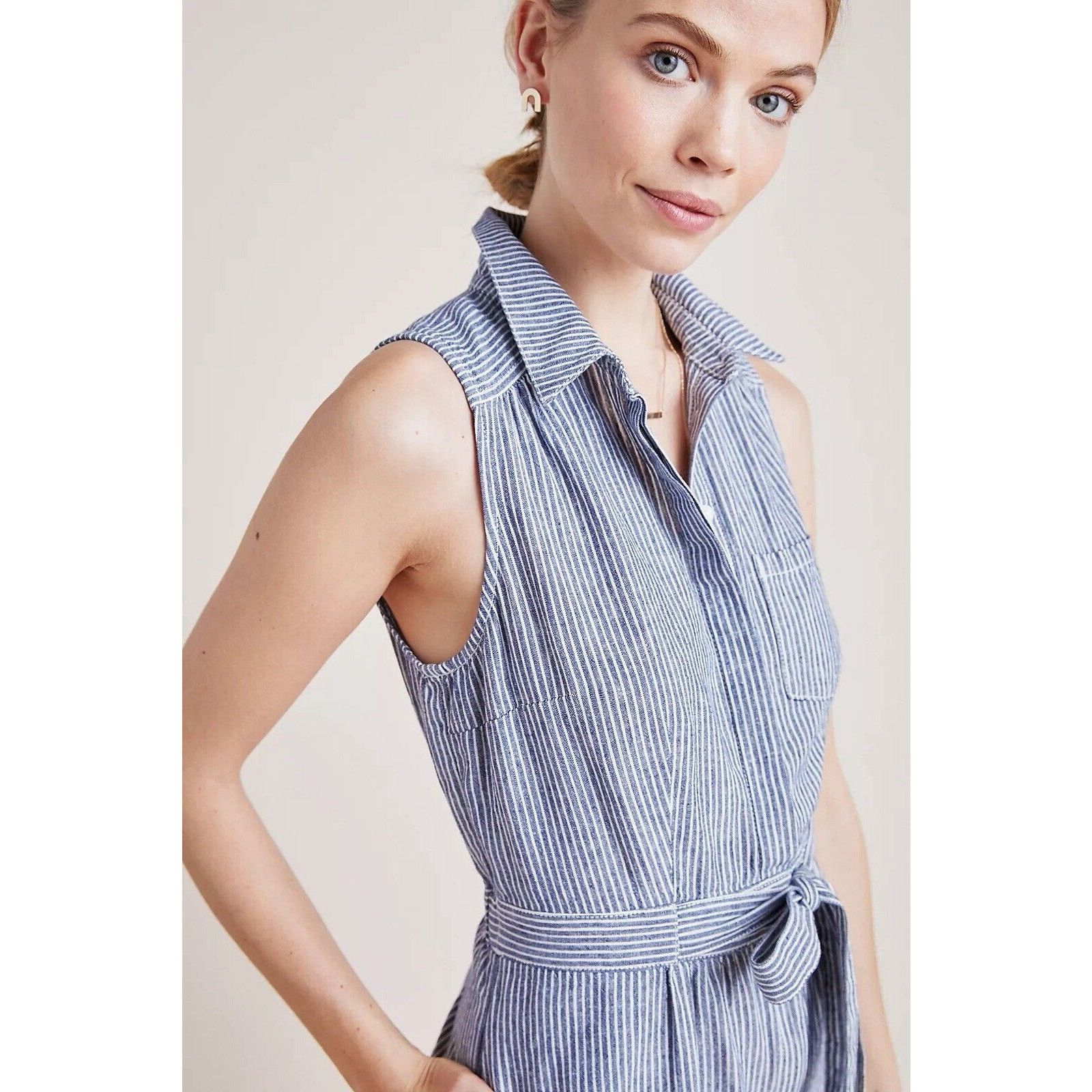 Anthropologie Anthropologie Collared Jumpsuit Shorts Cotton Linen US 4 Size 27" / US 4 / IT 40 - 16 Thumbnail