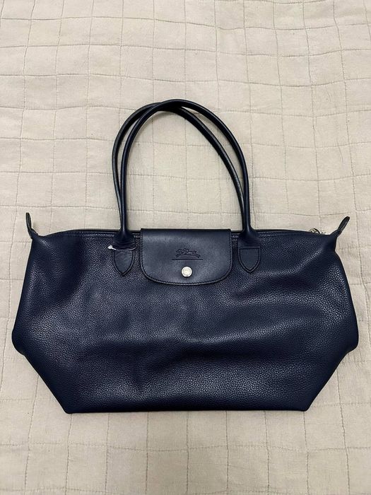 Longchamp Longchamp Depose La Pliage Leather Navy Handbag Grailed