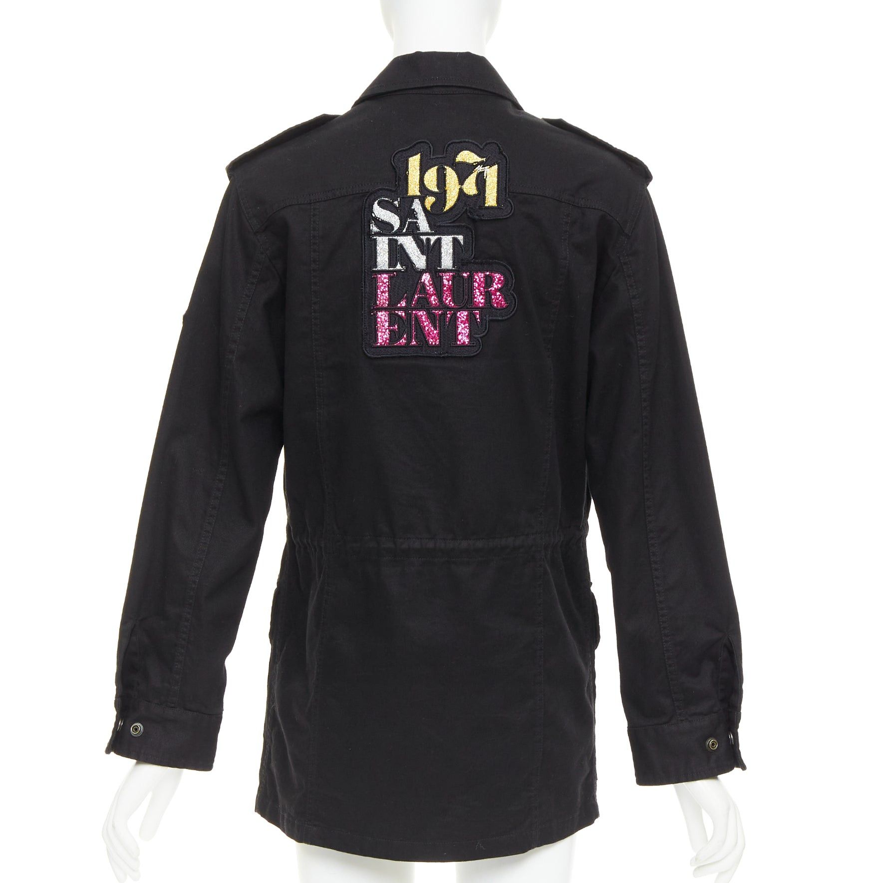 Saint Laurent Paris SAINT LAURENT 2018 black cotton ramie glitter logo safari jacket FR36 S Size S / US 4 / IT 40 - 1 Thumbnail