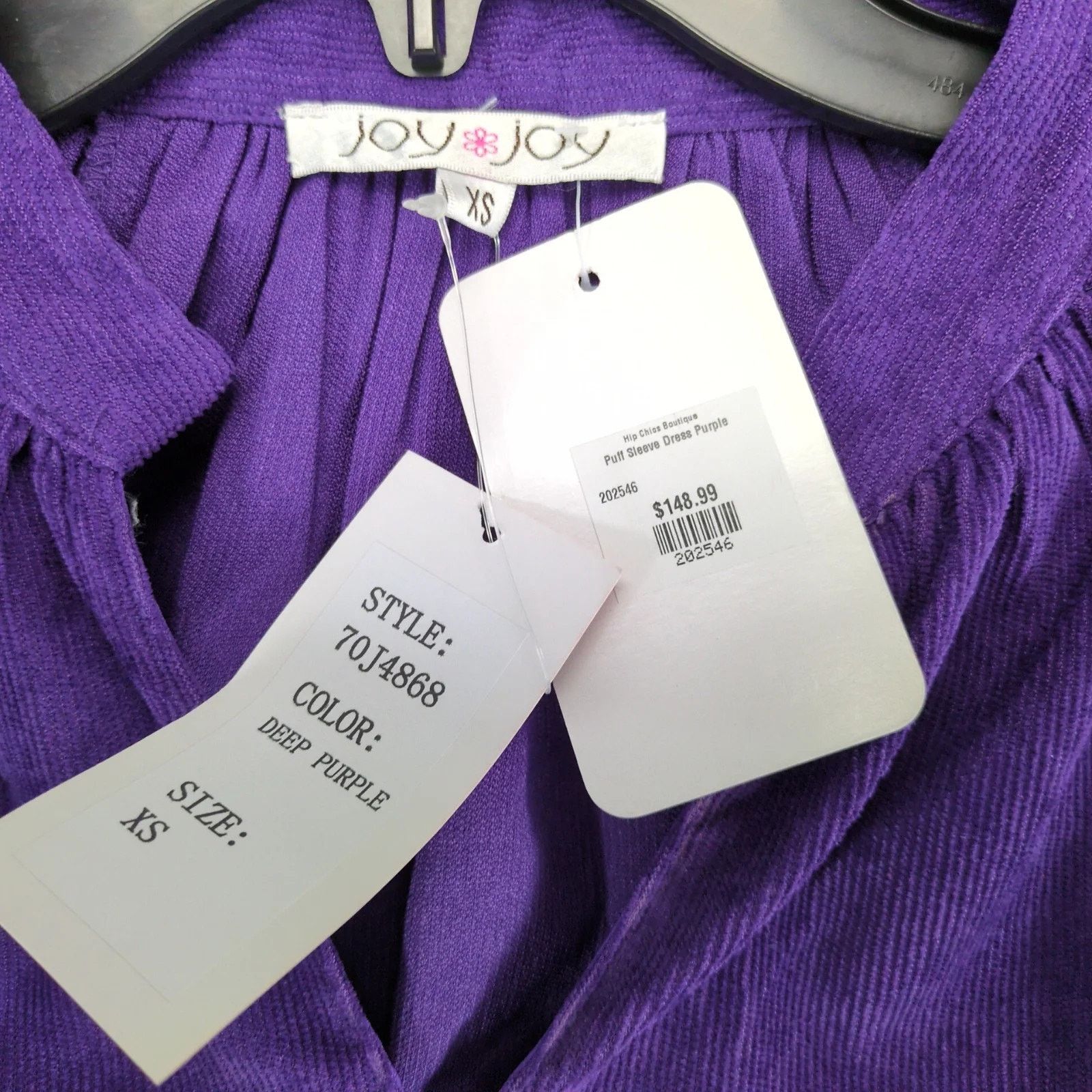 Other NWT Joy Joy Deep Purple Corduroy Shift Dress XS Puff Sleeve Size XS / US 0-2 / IT 36-38 - 3 Thumbnail
