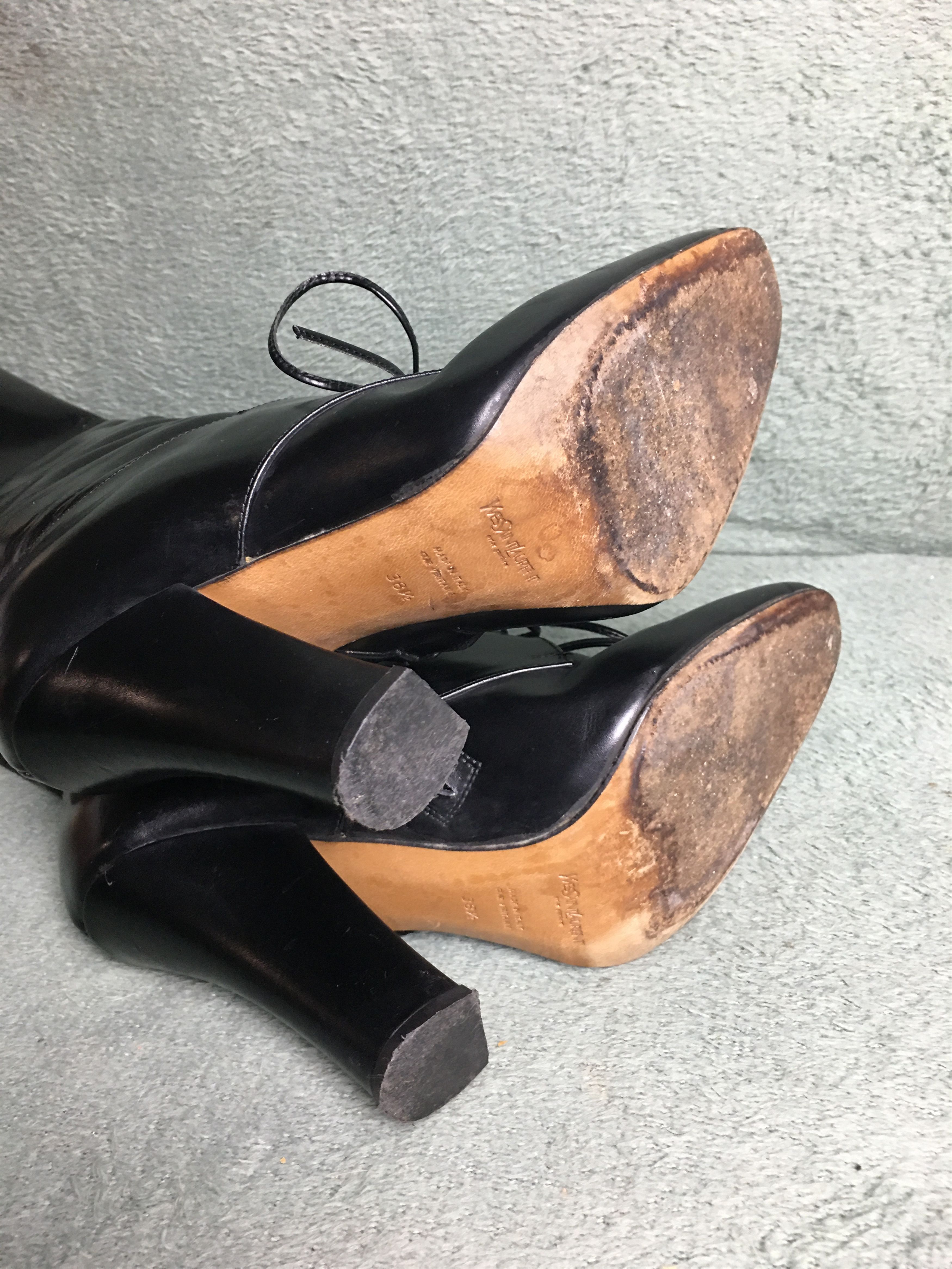 Yves Saint Laurent Yves Saint Laurent Black Patent Leather High Boots EU 38.5 Size US 8.5 / IT 38.5 - 10 Thumbnail