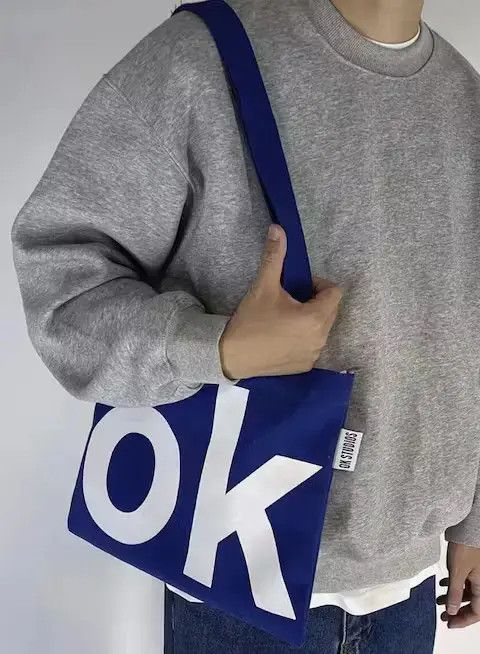Japanese Brand Fashion y2k ok canvas shoulder bag tote bag aesthetic Size ONE SIZE - 2 Thumbnail