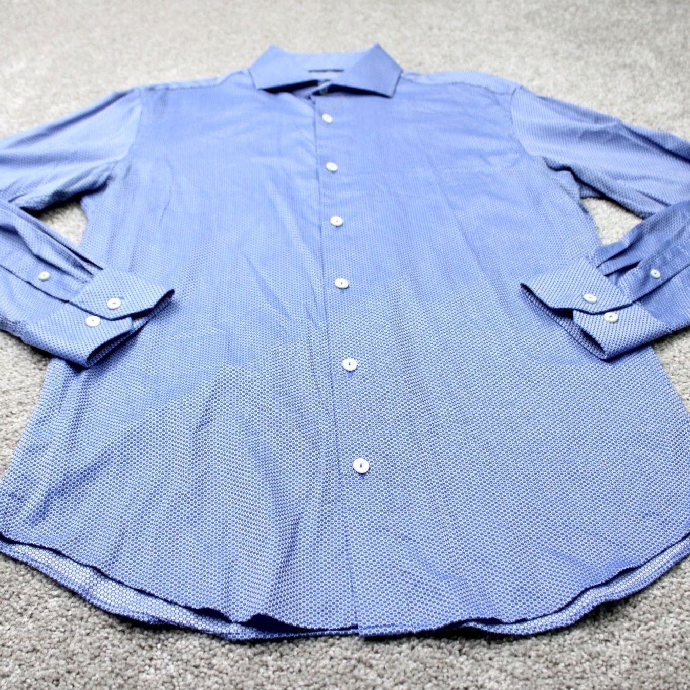 BUGATCHI Bugatchi Uomo Shirt Mens 15 1/2, 34/35 Blue Geometric Shaped Fit Cotton Long Sleeve Shirt Mens Size US L / EU 52-54 / 3 - 3 Thumbnail