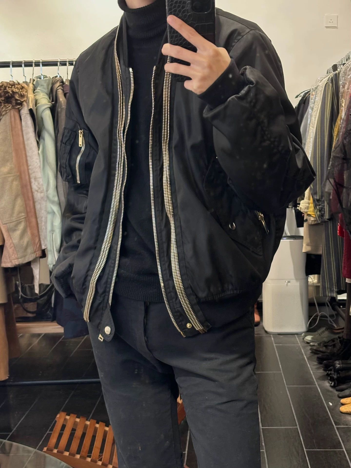 Alexander McQueen Black er Jacket with Zip Front and Ribbed Trim Size US M / EU 48-50 / 2 - 2 Thumbnail