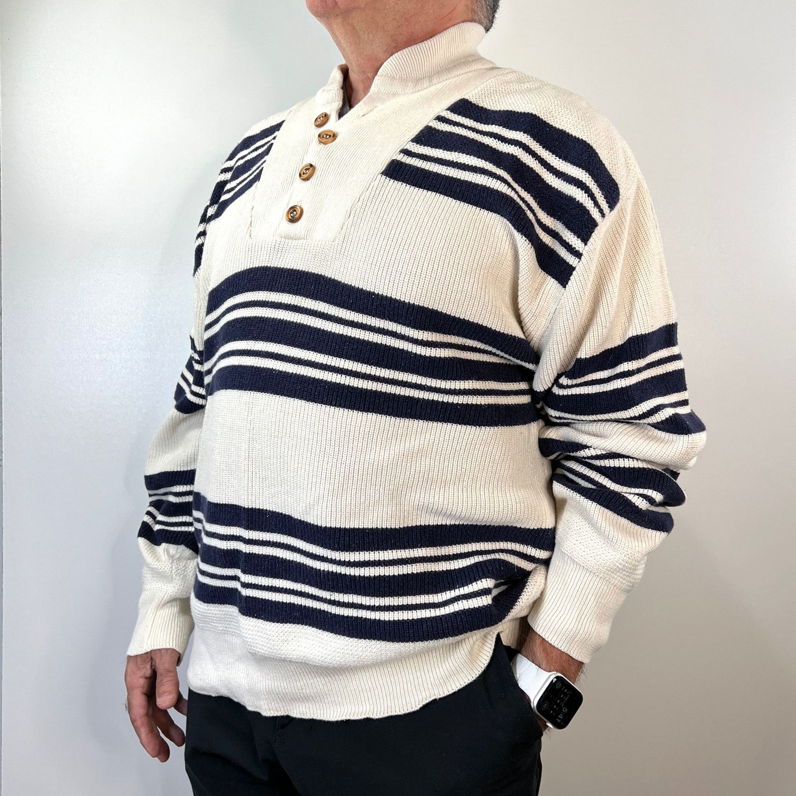 Eddie Bauer Vintage 90s Eddie Bauer Stripe Pullover Sweater Ivory Size US XL / EU 56 / 4 - 1 Thumbnail