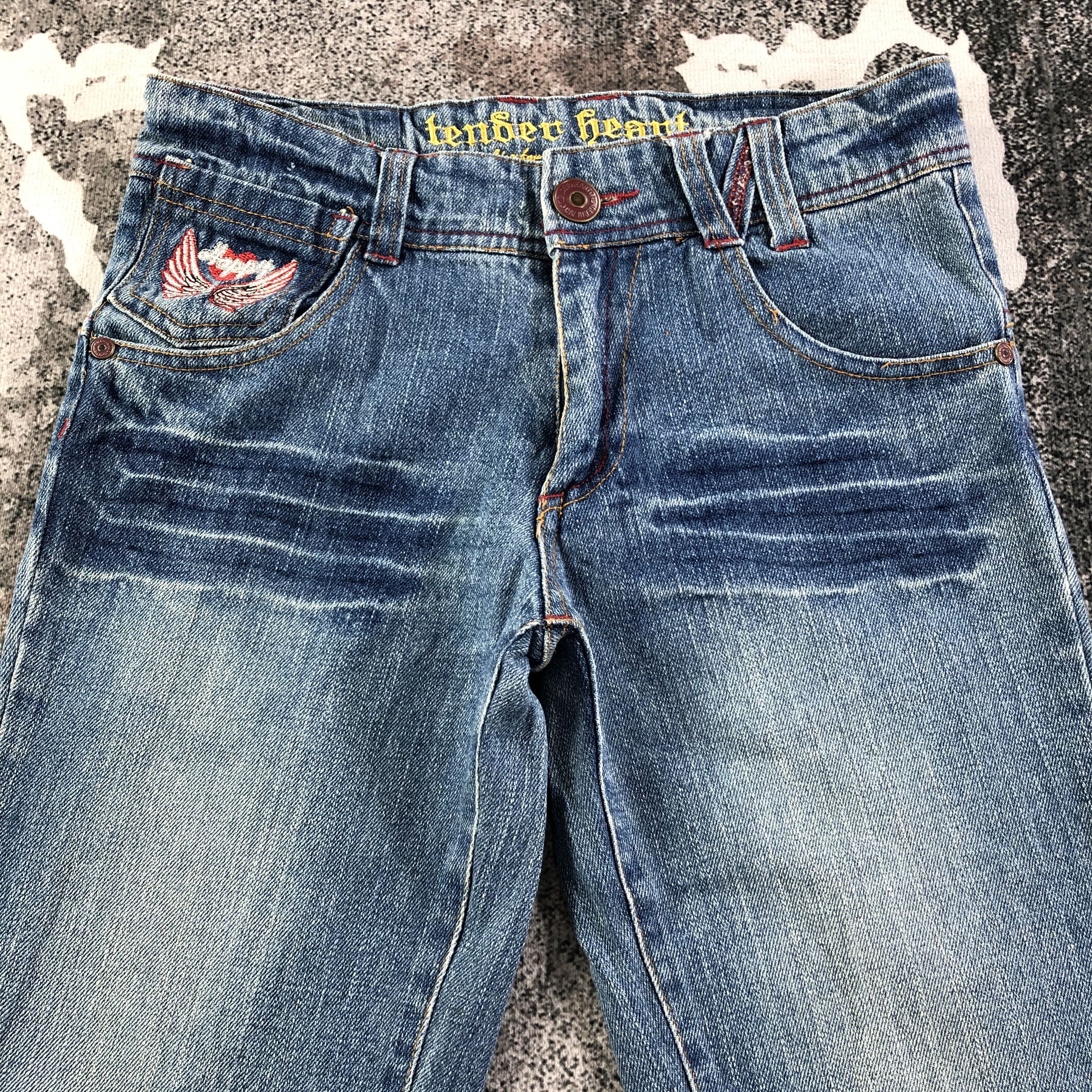 Japanese Brand Tender Heart Jeans Embroidered Flare Denim KJ1857 Size 29" - 3 Thumbnail