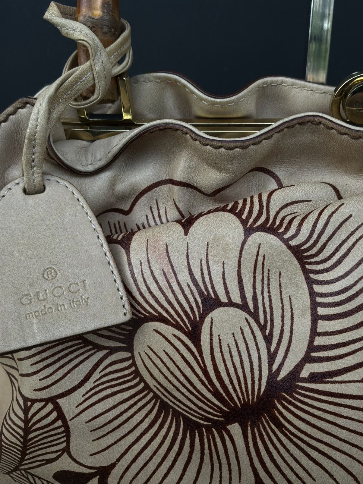 Gucci Gucci - Tom Ford Era - Floral Tattoo Bamboo Leather Shoulder Size ONE SIZE - 15 Thumbnail