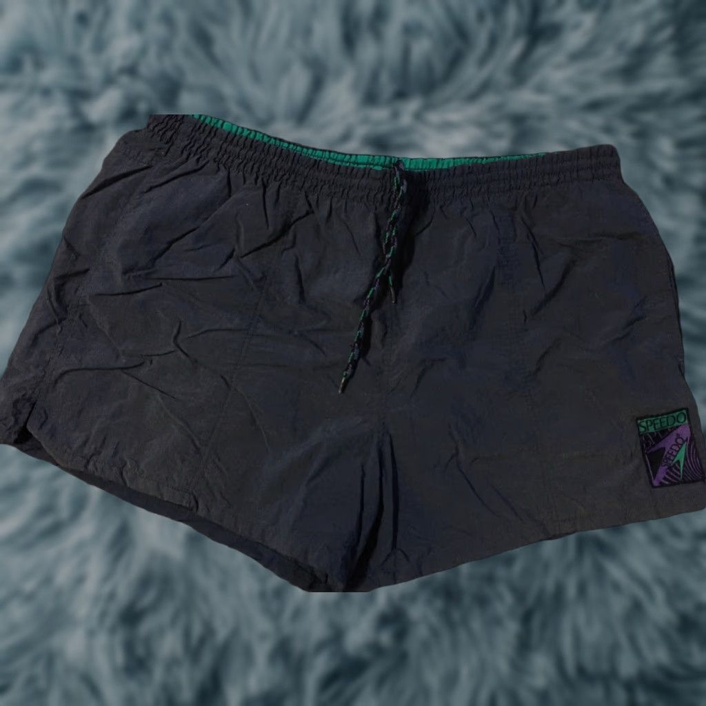 Speedo VINTAGE Speedo Swim Trunks M Navy Blue 90s 80s Ocean Surf Beach Trunks Mens Regular Lined Pattern Striped USA Ocean Pacific Retro Board Style Size US 31 - 1 Thumbnail