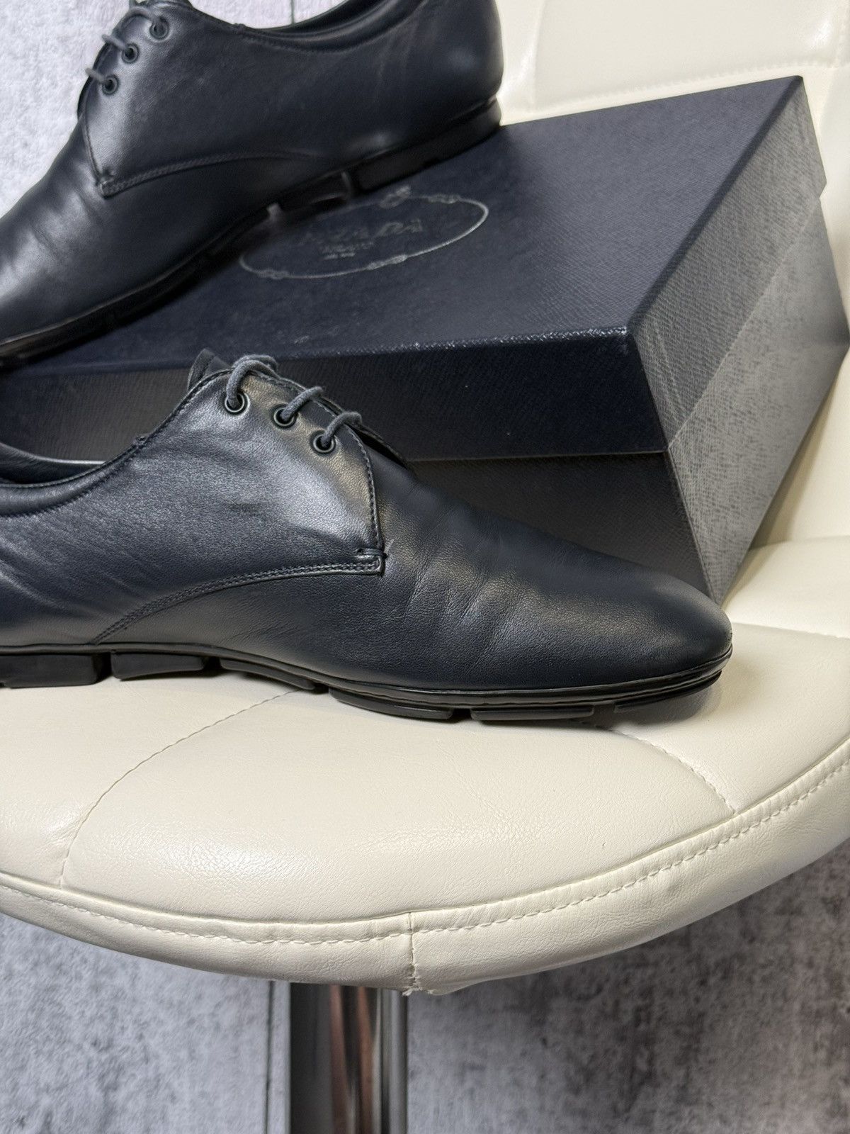 Prada PRADA Navy Leather Lace Up Men’s Shoes With Logo (2ED 034) Size US 11 / EU 44 - 8 Thumbnail