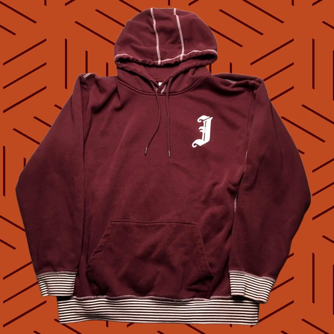 Logo 7 Jiberish Hoodie Mens XL Red Pullover Fleece Sweatshirt Striped Hem J Chest Logo Size US XL / EU 56 / 4 - 1 Thumbnail