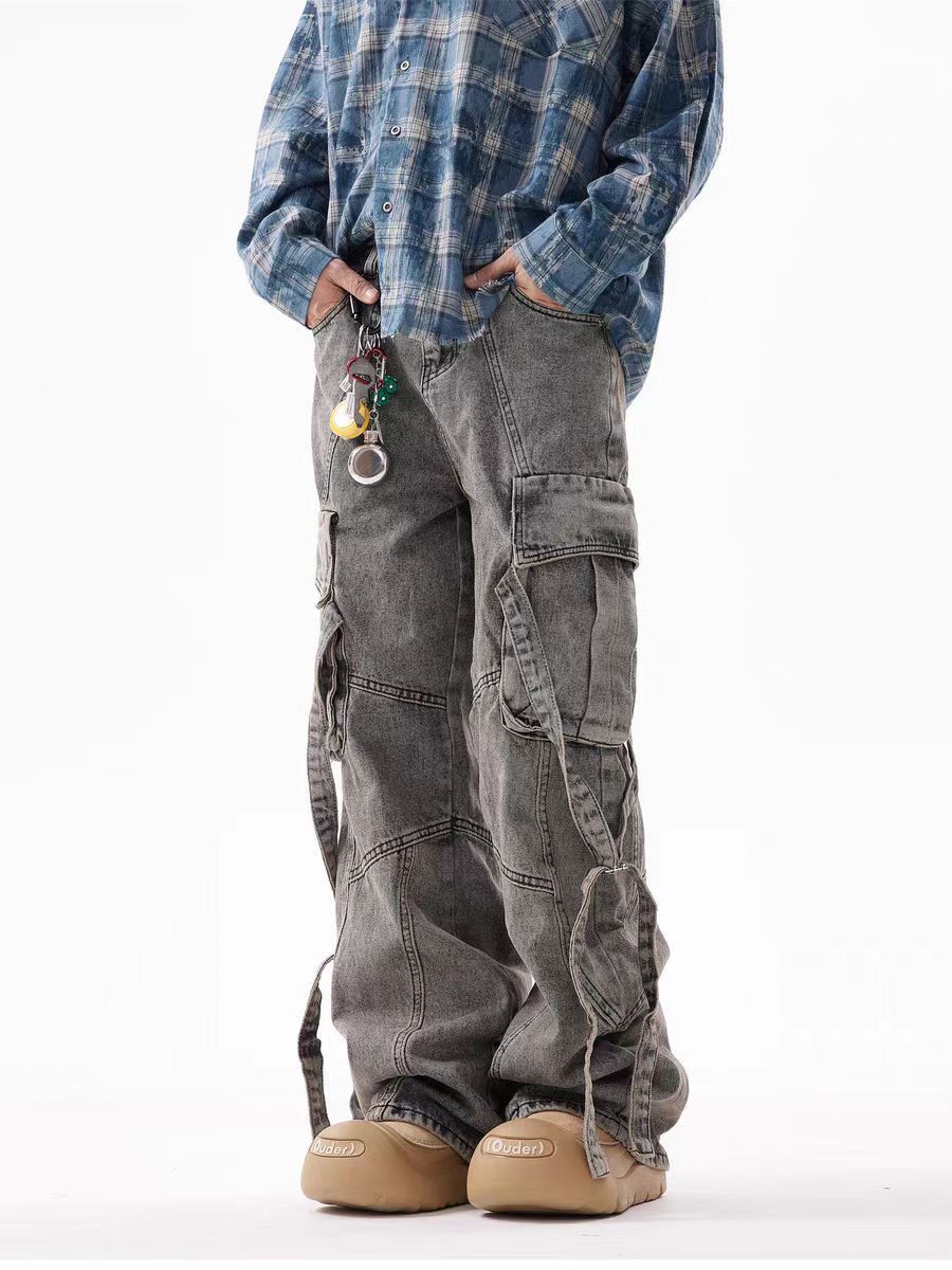 Designer × Japanese Brand × Vintage Vintage Street Aged Tied Multi-Pocket Denim Casual Pants Size US 32 / EU 48 - 1 Thumbnail